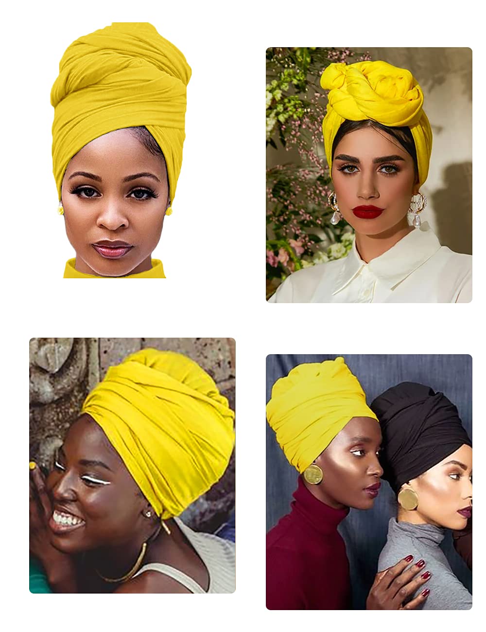 Harewom Black Hair Wrap for Women Long Stretch Jersey Head Scarf Summer Breathable Lightweight Turban Solid Color