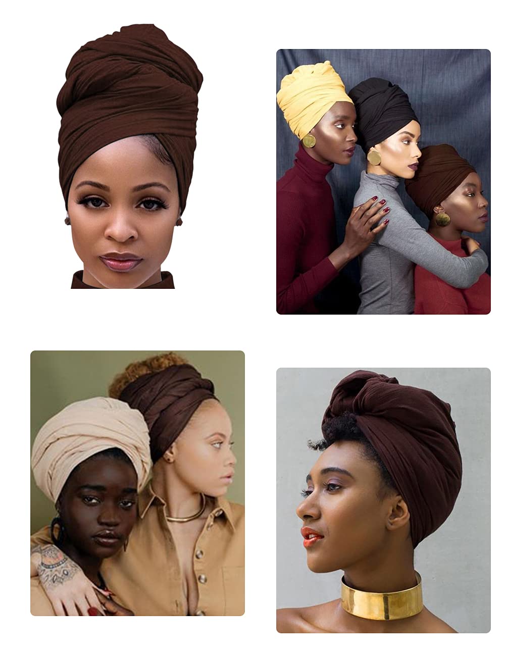 Harewom Black Hair Wrap for Women Long Stretch Jersey Head Scarf Summer Breathable Lightweight Turban Solid Color