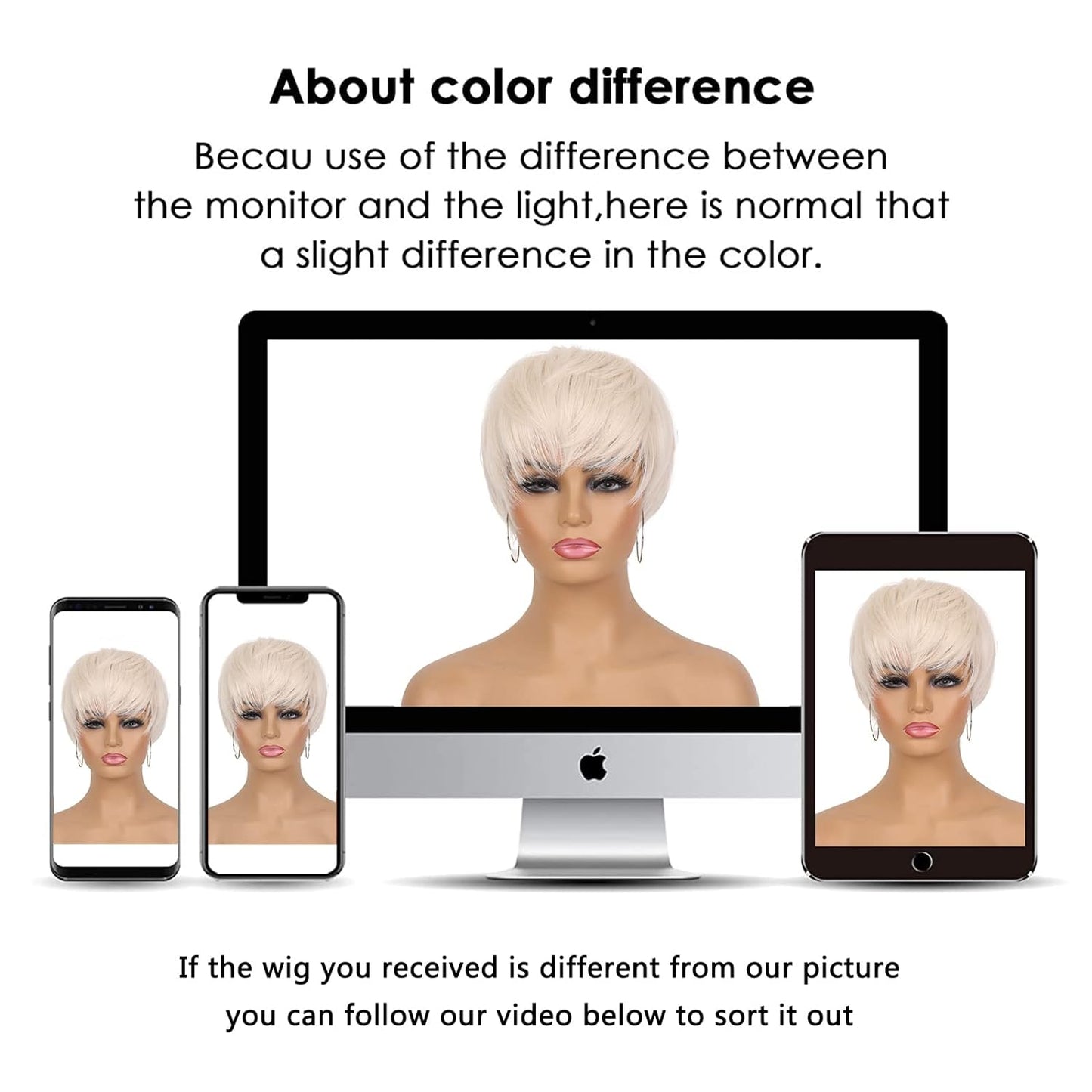 Pixie Cut Wig for Black Women Blonde 613 Short Wig with Bangs Layered Straight Hair Heat Resistant Synthetic Wig for Daily Use(613)
