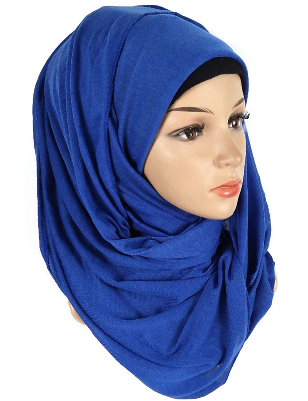 Harewom Black Hair Wrap for Women Long Stretch Jersey Head Scarf Summer Breathable Lightweight Turban Solid Color