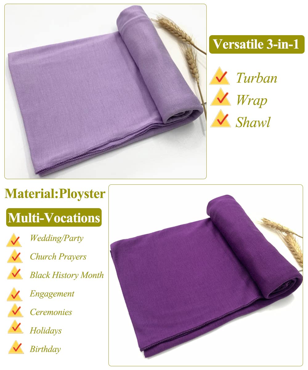 Harewom Black Hair Wrap for Women Long Stretch Jersey Head Scarf Summer Breathable Lightweight Turban Solid Color