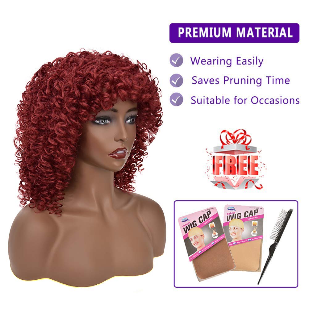 Kinky Curly Afro Wig with Bangs Ombre Gray Color Synthetic Mixed Wigs with 1 Wig Comb and 4pcs Wig Caps