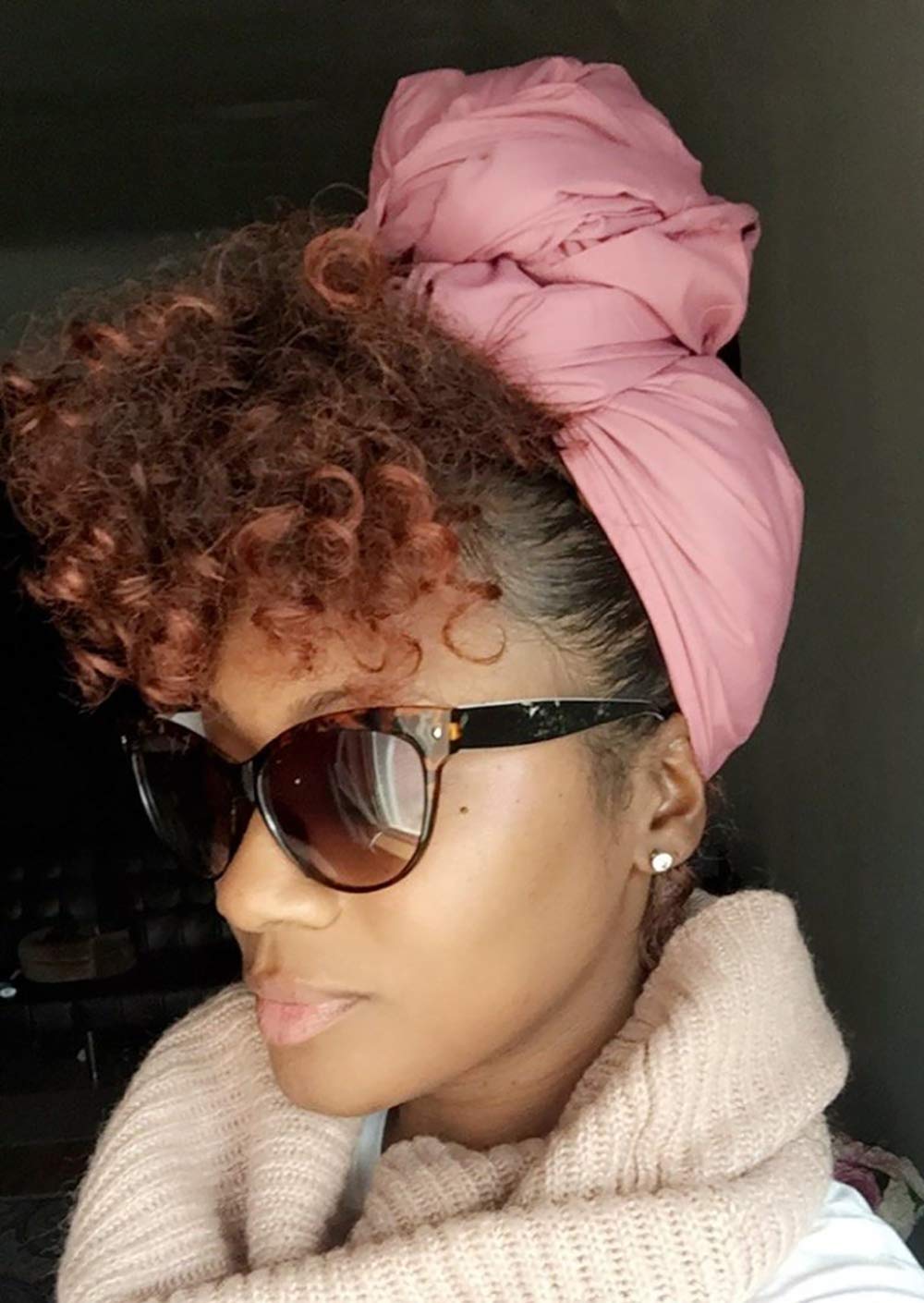 Harewom Black Hair Wrap for Women Long Stretch Jersey Head Scarf Summer Breathable Lightweight Turban Solid Color