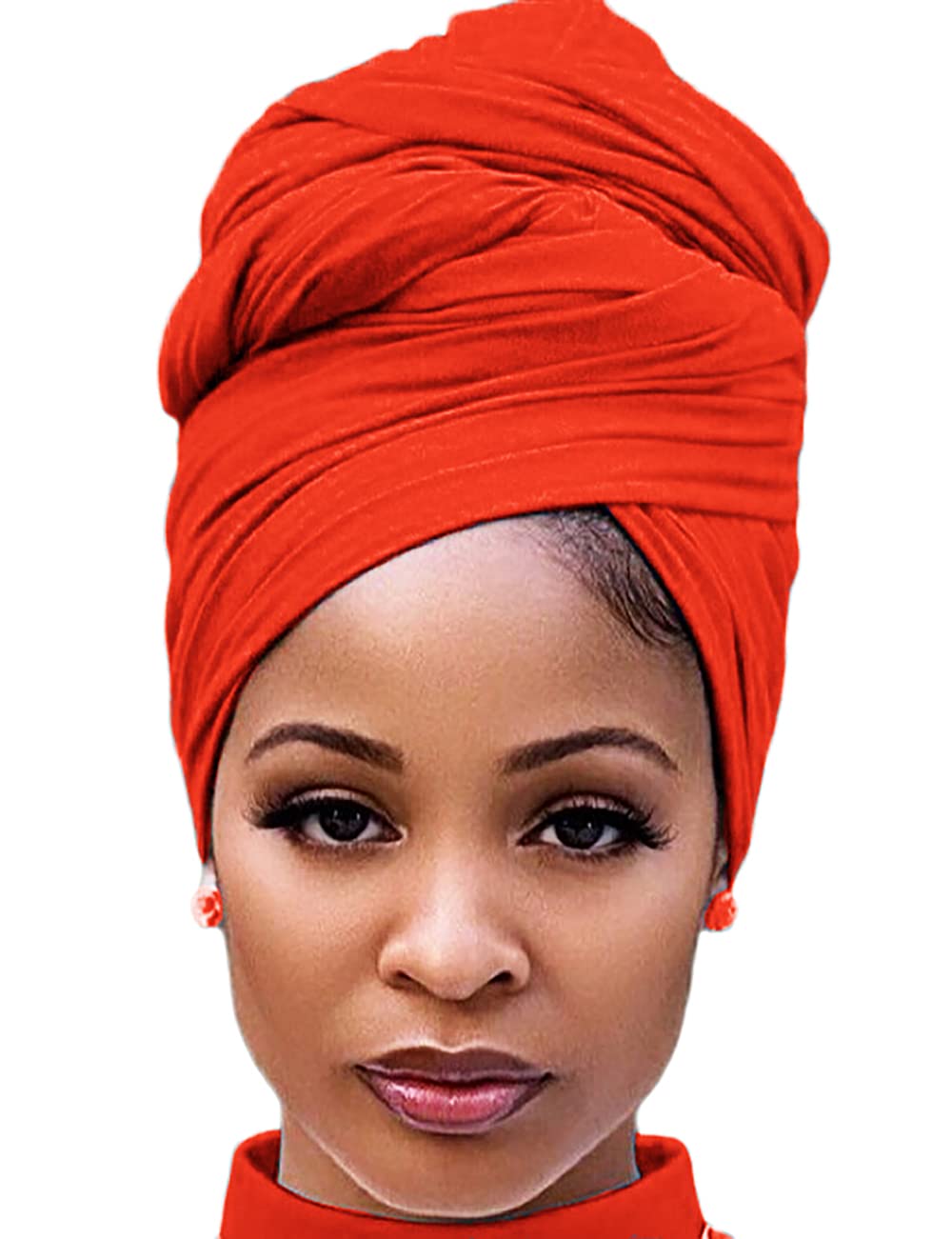 Harewom Black Hair Wrap for Women Long Stretch Jersey Head Scarf Summer Breathable Lightweight Turban Solid Color