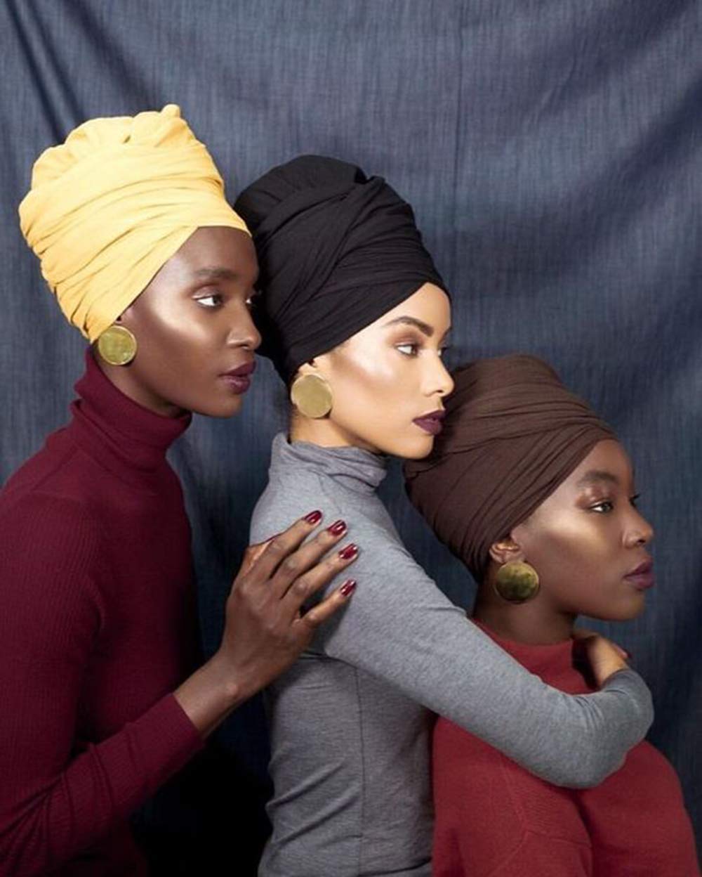 Harewom Black Hair Wrap for Women Long Stretch Jersey Head Scarf Summer Breathable Lightweight Turban Solid Color