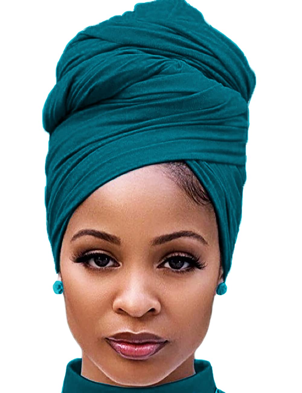 Harewom Black Hair Wrap for Women Long Stretch Jersey Head Scarf Summer Breathable Lightweight Turban Solid Color