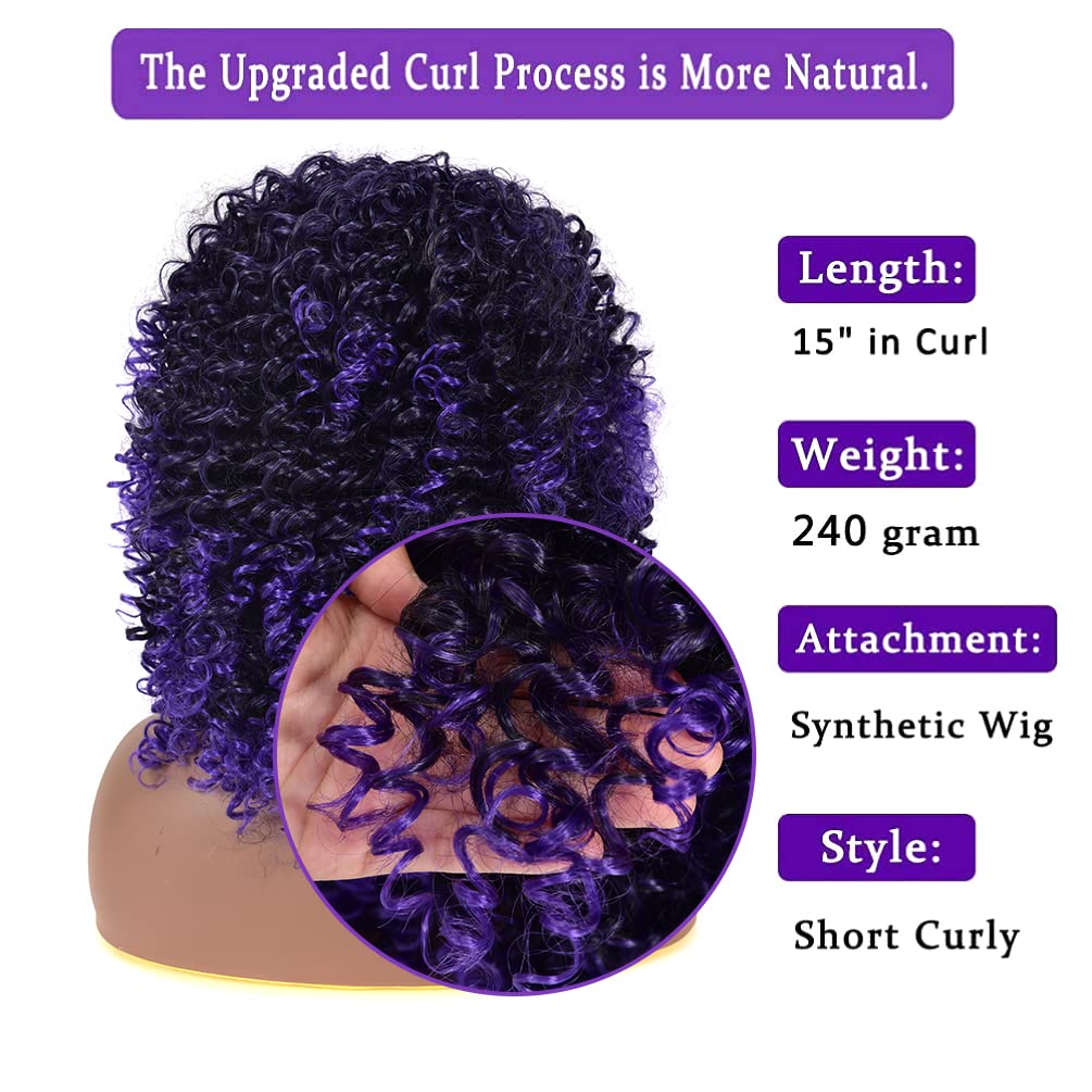 Kinky Curly Afro Wig with Bangs Ombre Gray Color Synthetic Mixed Wigs with 1 Wig Comb and 4pcs Wig Caps