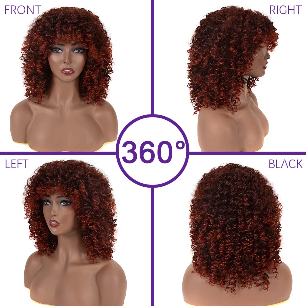 Kinky Curly Afro Wig with Bangs Ombre Gray Color Synthetic Mixed Wigs with 1 Wig Comb and 4pcs Wig Caps