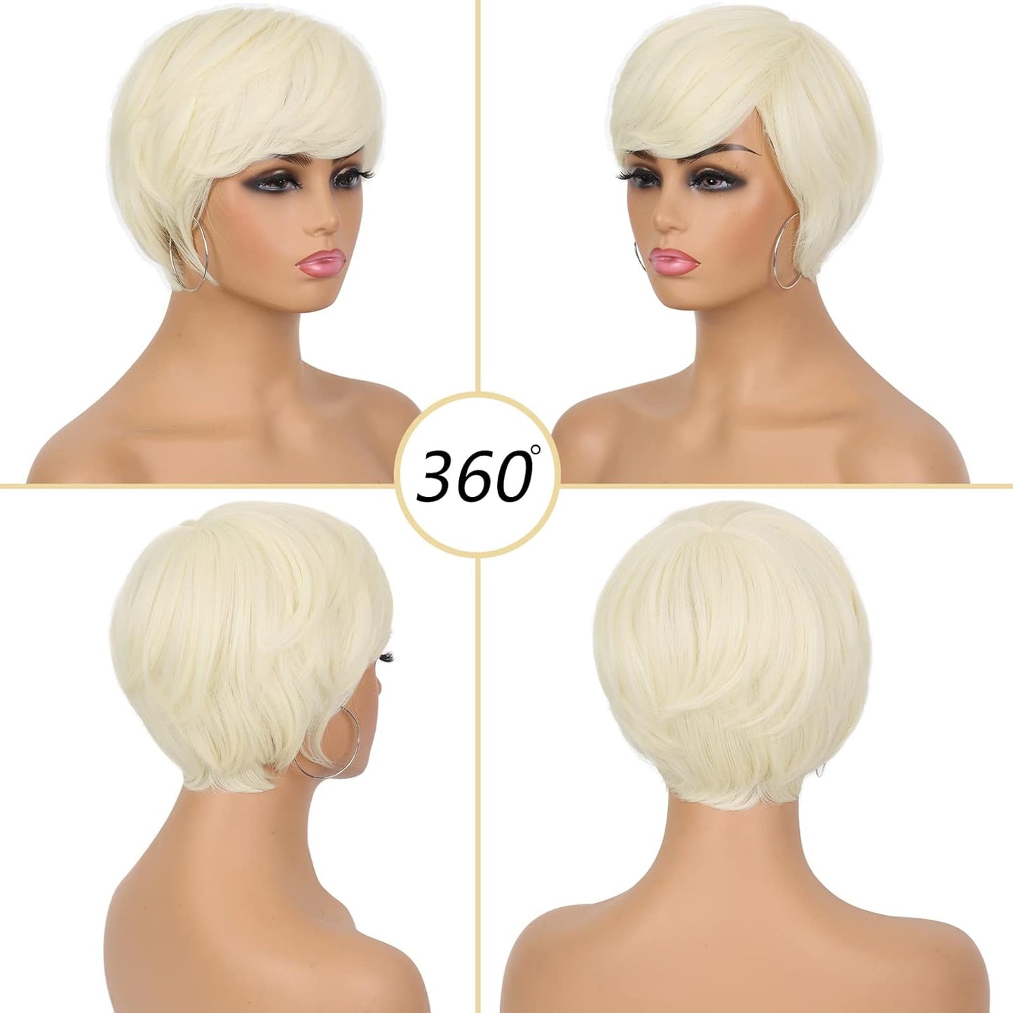 Pixie Cut Wig for Black Women Blonde 613 Short Wig with Bangs Layered Straight Hair Heat Resistant Synthetic Wig for Daily Use(613)