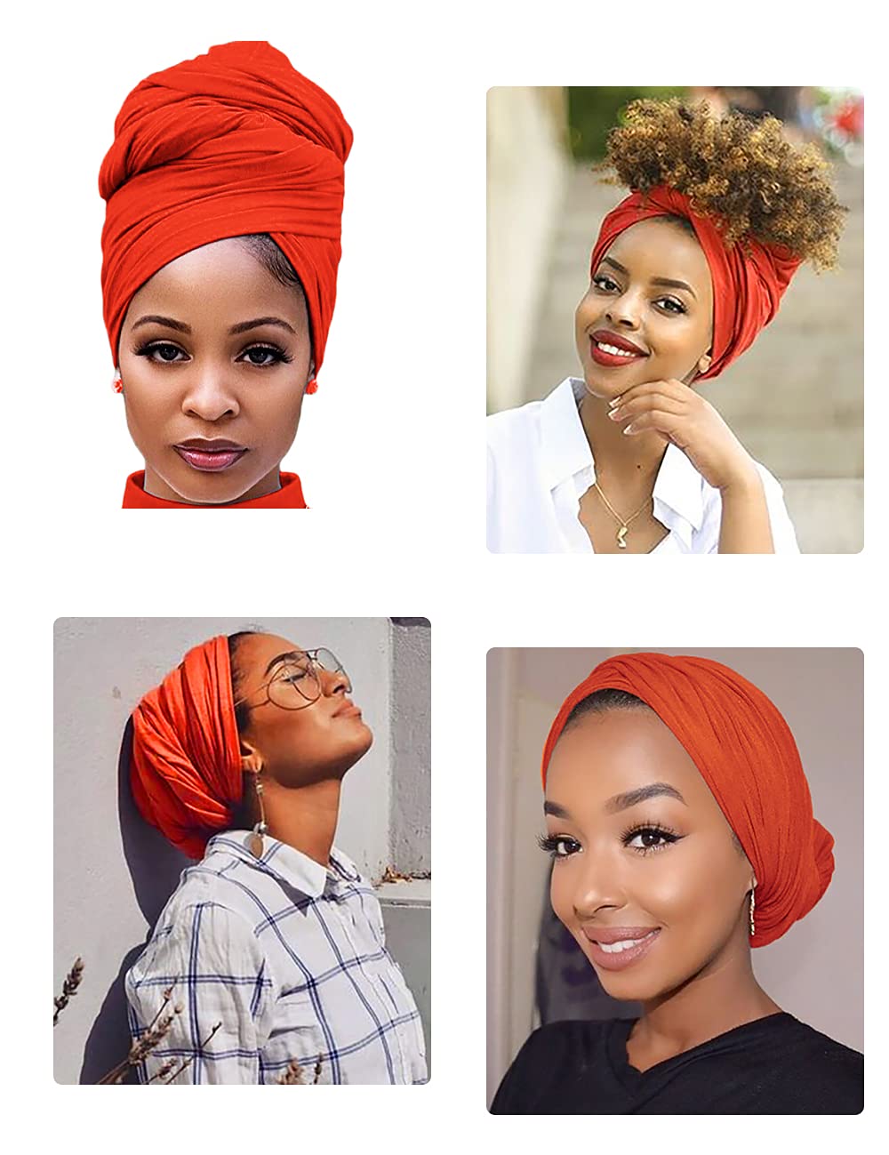 Harewom Black Hair Wrap for Women Long Stretch Jersey Head Scarf Summer Breathable Lightweight Turban Solid Color