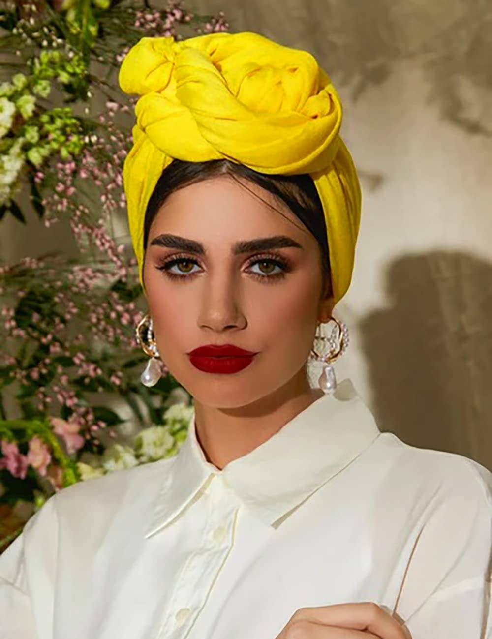 Harewom Black Hair Wrap for Women Long Stretch Jersey Head Scarf Summer Breathable Lightweight Turban Solid Color