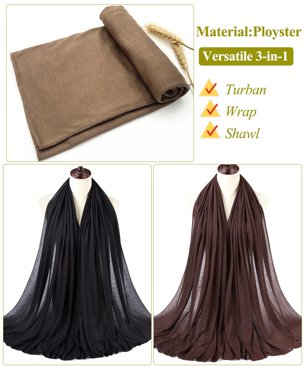 Harewom Black Hair Wrap for Women Long Stretch Jersey Head Scarf Summer Breathable Lightweight Turban Solid Color
