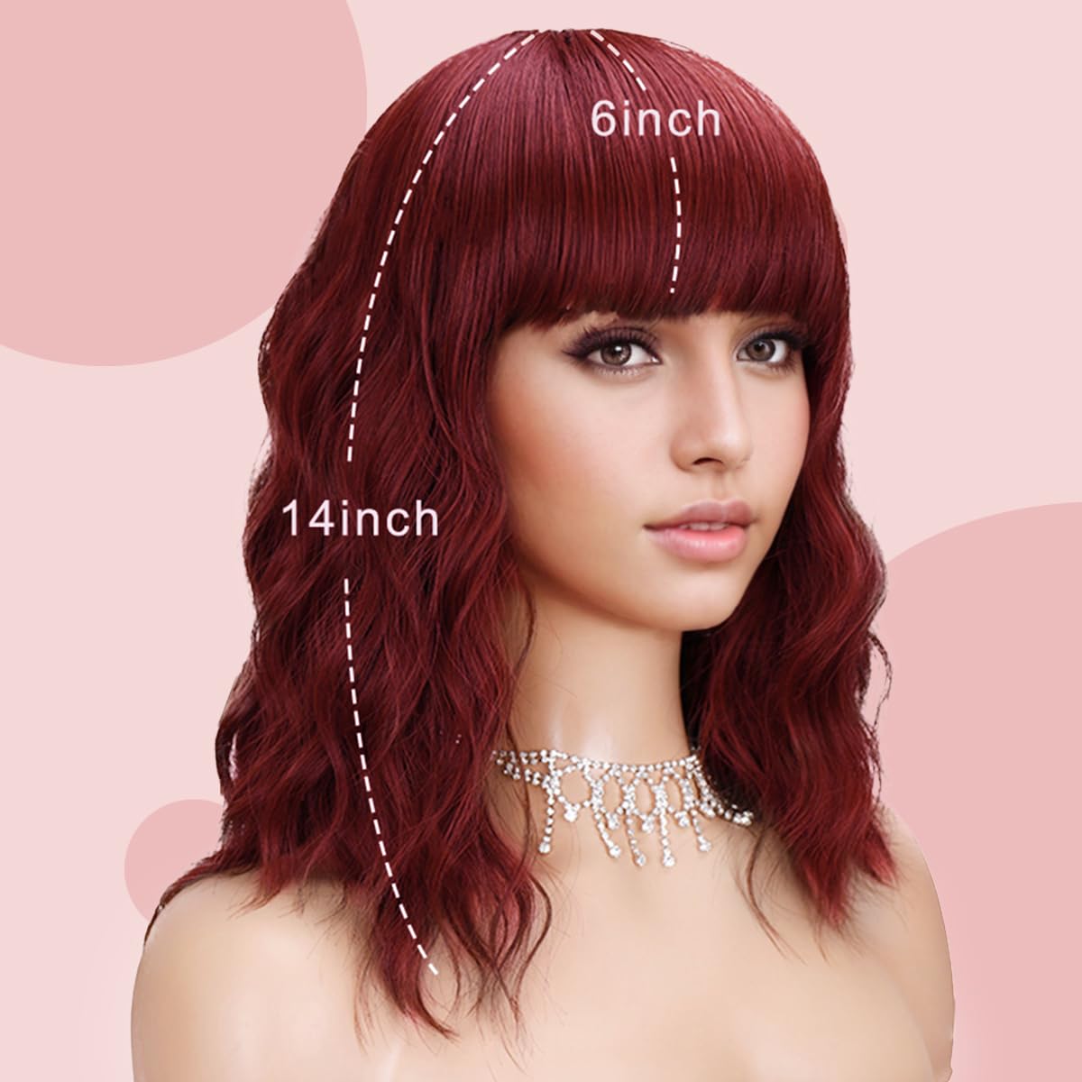 Short Wavy Black Wig with Bangs Bob Short Charming Curly Wavy Wig Women Synthetic Natural Looking Heat Resistant Fiber Hair for Women (14inch)