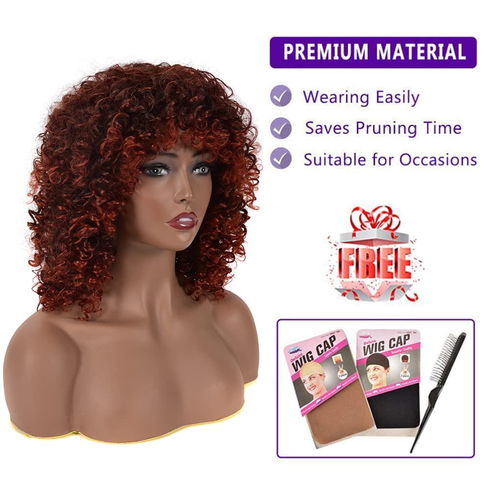 Kinky Curly Afro Wig with Bangs Ombre Gray Color Synthetic Mixed Wigs with 1 Wig Comb and 4pcs Wig Caps