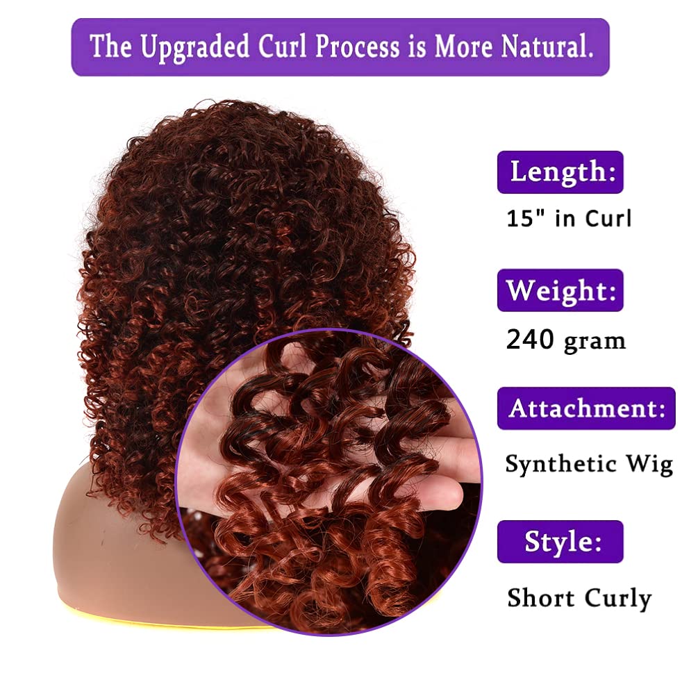 Kinky Curly Afro Wig with Bangs Ombre Gray Color Synthetic Mixed Wigs with 1 Wig Comb and 4pcs Wig Caps