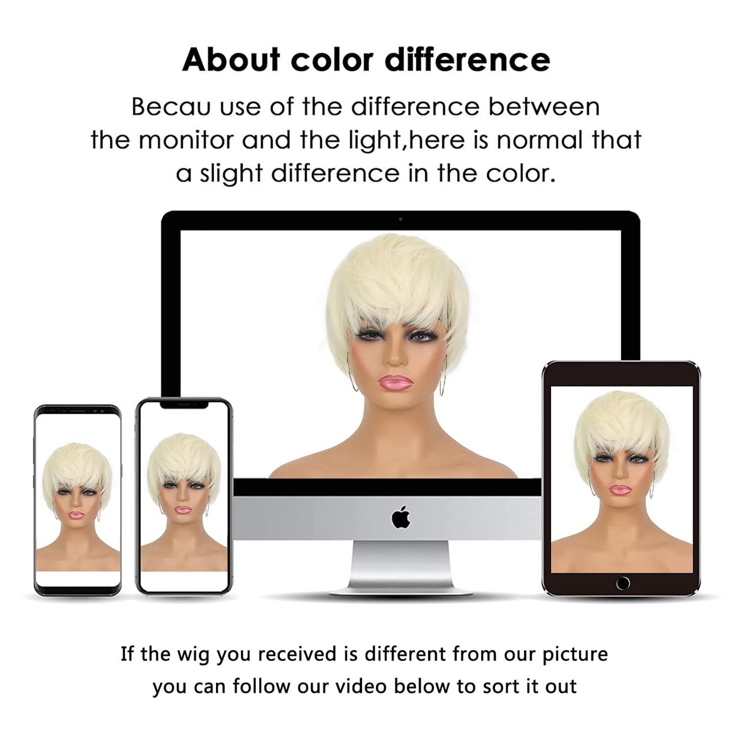 Pixie Cut Wig for Black Women Blonde 613 Short Wig with Bangs Layered Straight Hair Heat Resistant Synthetic Wig for Daily Use(613)