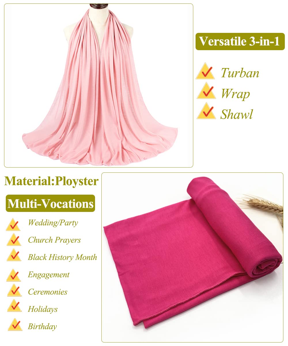 Harewom Black Hair Wrap for Women Long Stretch Jersey Head Scarf Summer Breathable Lightweight Turban Solid Color