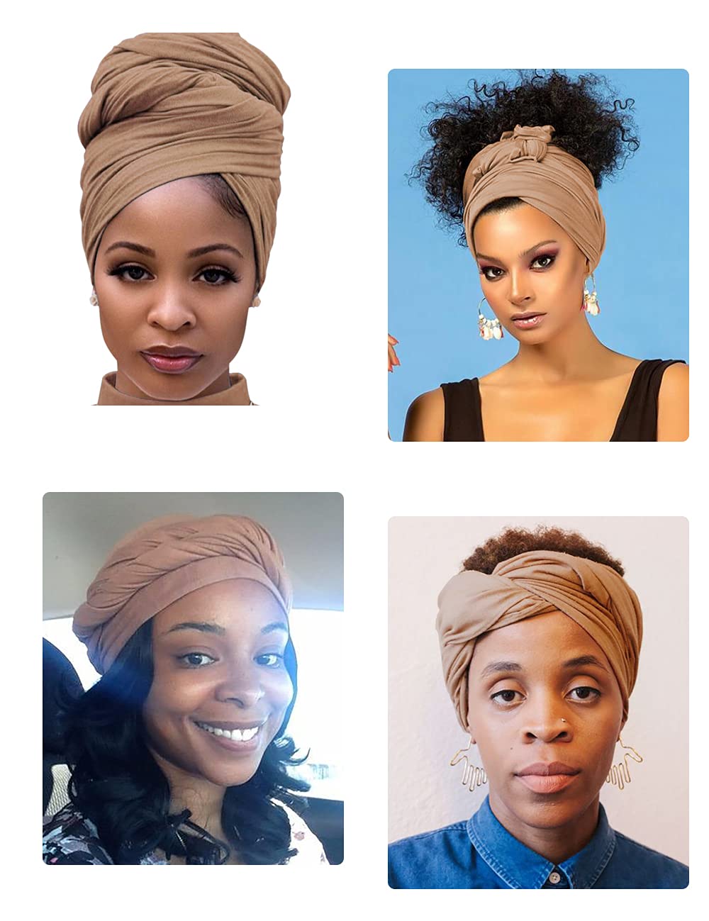 Harewom Black Hair Wrap for Women Long Stretch Jersey Head Scarf Summer Breathable Lightweight Turban Solid Color