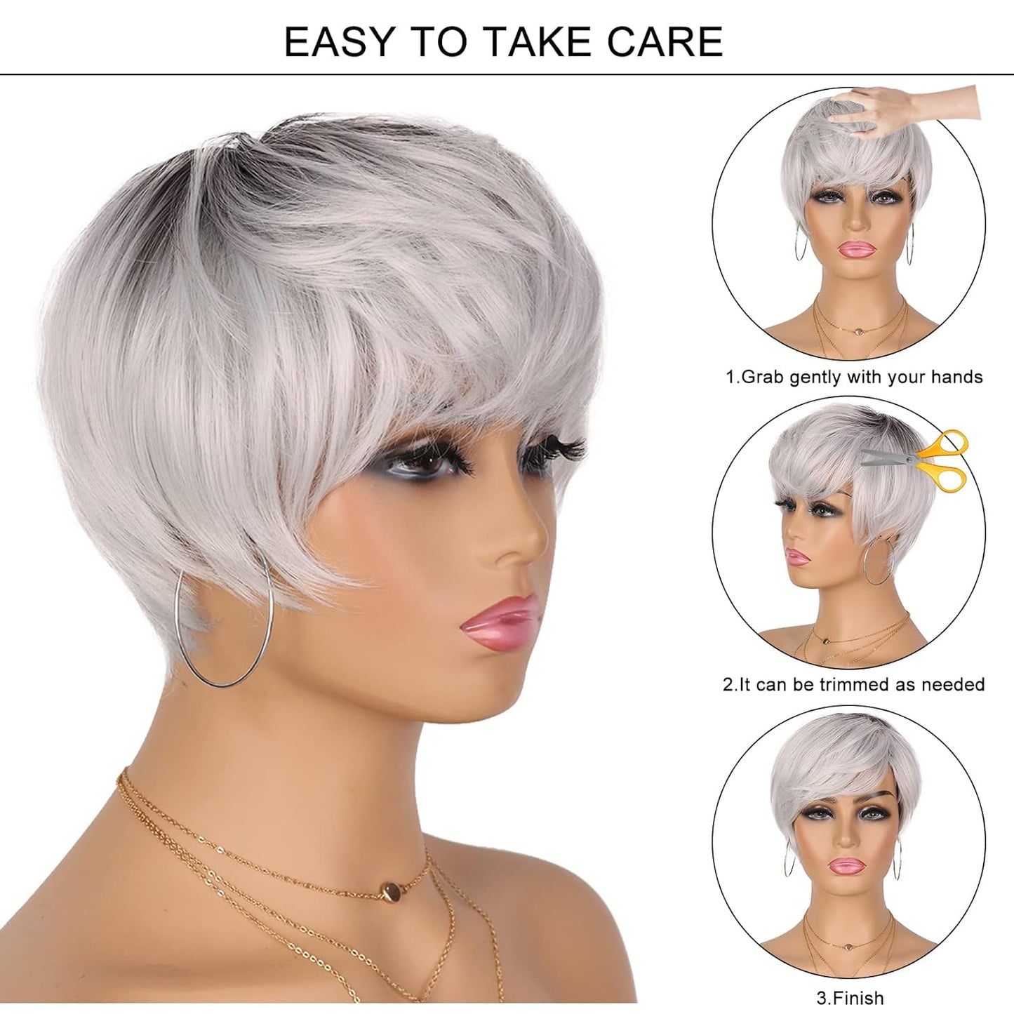Pixie Cut Wig for Black Women Blonde 613 Short Wig with Bangs Layered Straight Hair Heat Resistant Synthetic Wig for Daily Use(613)