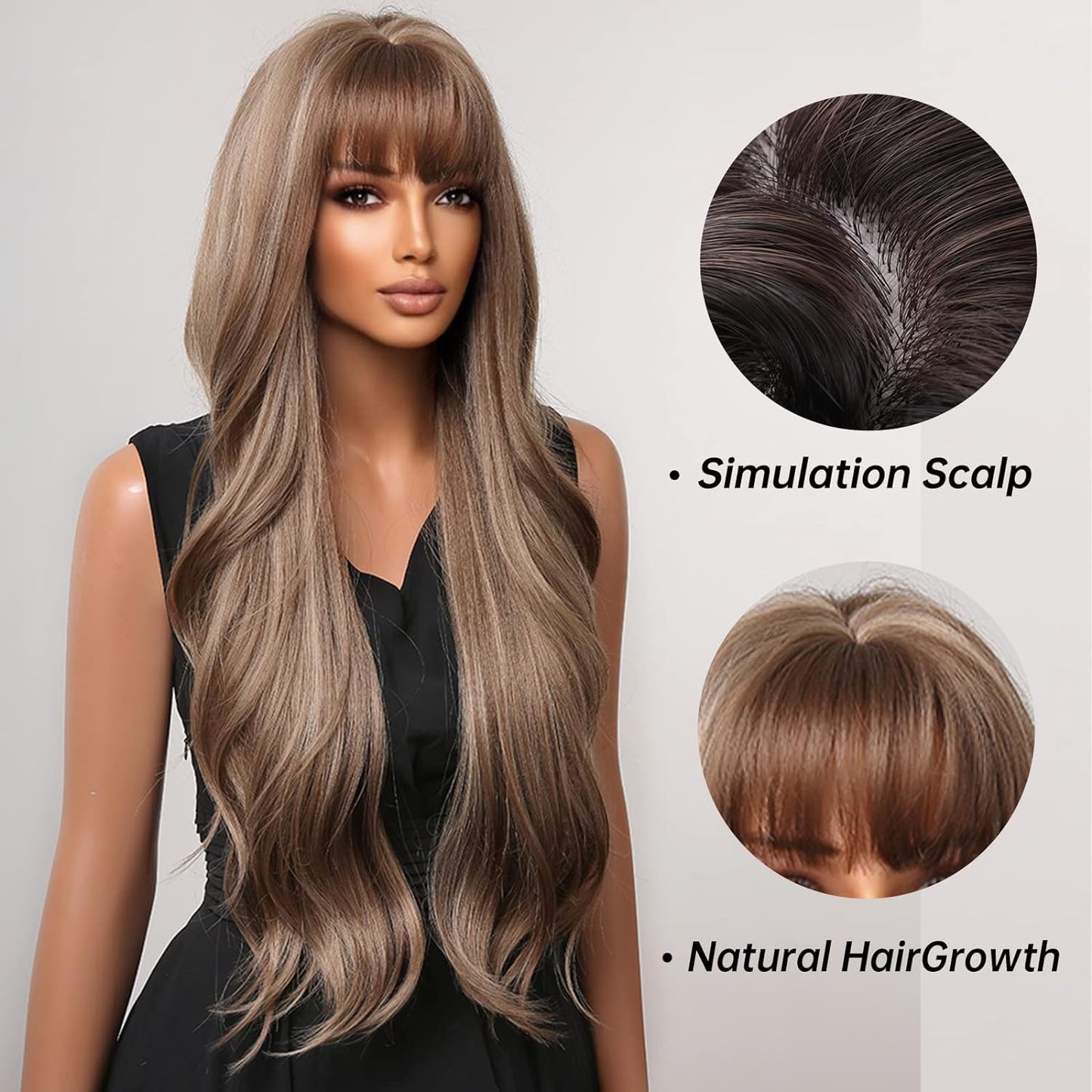 Black Wigs for Women Long Curly Wigs With Bangs Water Wavy Synthetic Wig, Party Cosplay Daily Use