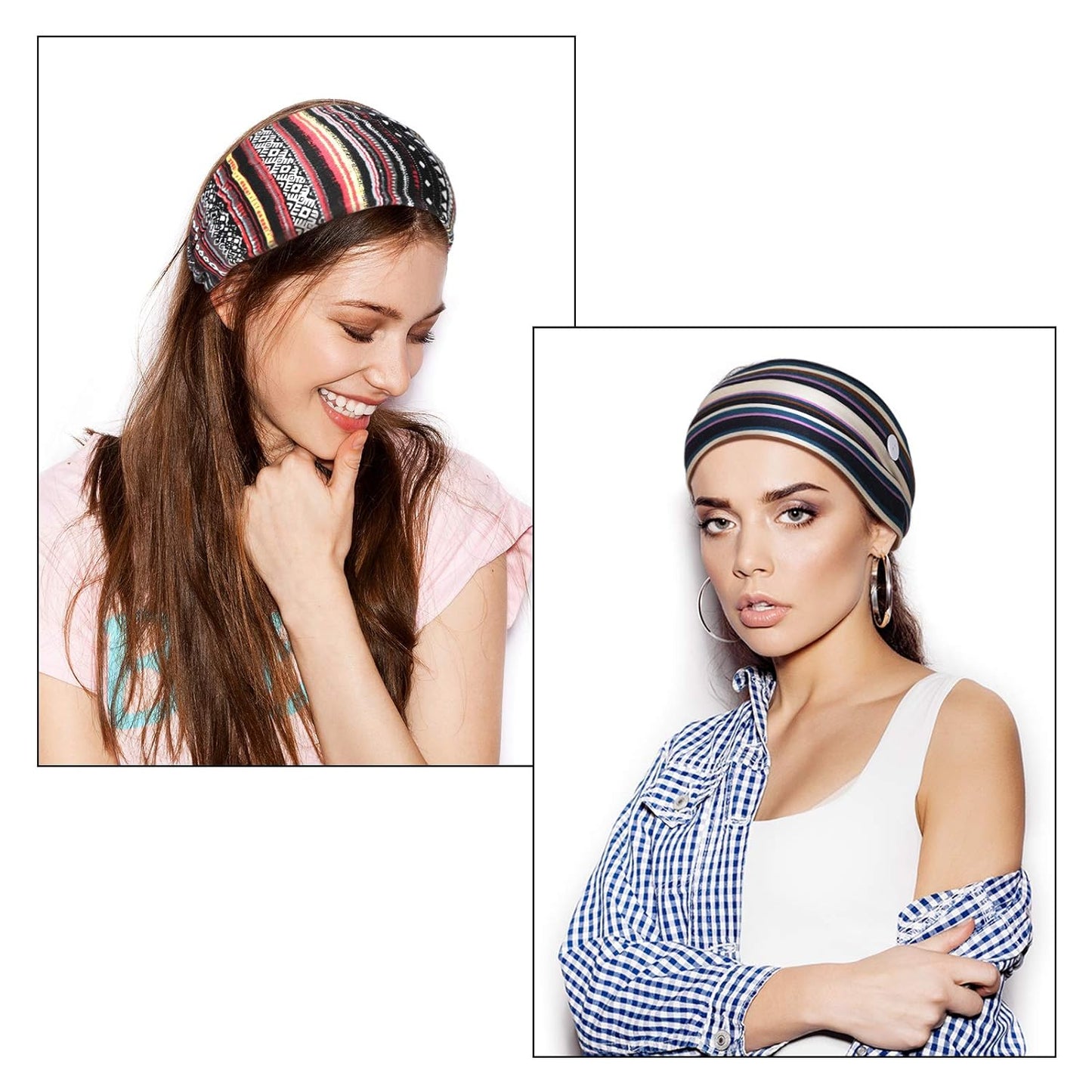 6 Pieces Headband with Buttons for Mask African Boho Knot Turban Headbands Nurse Elastic Headbands Sport Beach Hair Accessories for Women Girls (Bohemian Patterns)