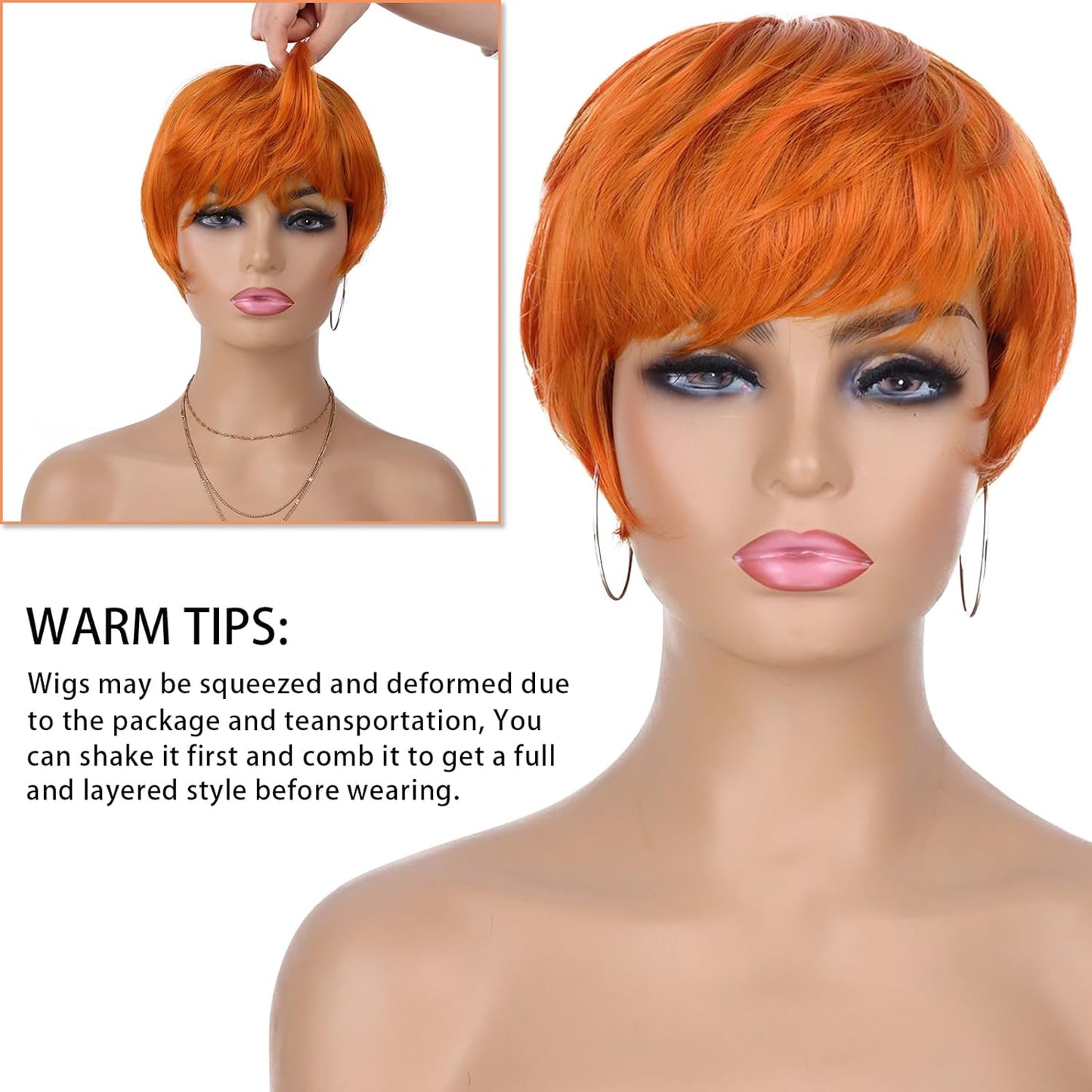 Pixie Cut Wig for Black Women Blonde 613 Short Wig with Bangs Layered Straight Hair Heat Resistant Synthetic Wig for Daily Use(613)
