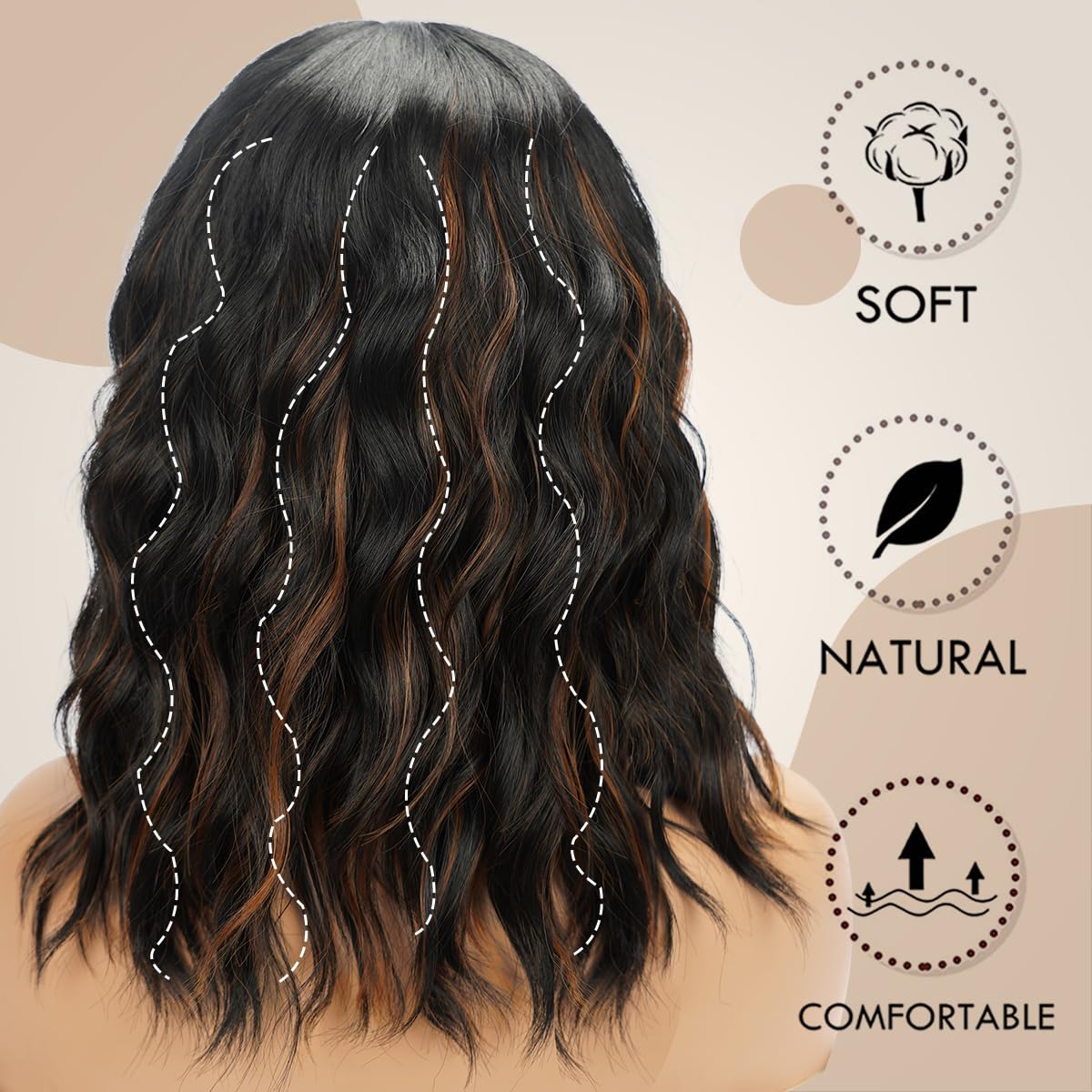 Short Wavy Black Wig with Bangs Bob Short Charming Curly Wavy Wig Women Synthetic Natural Looking Heat Resistant Fiber Hair for Women (14inch)