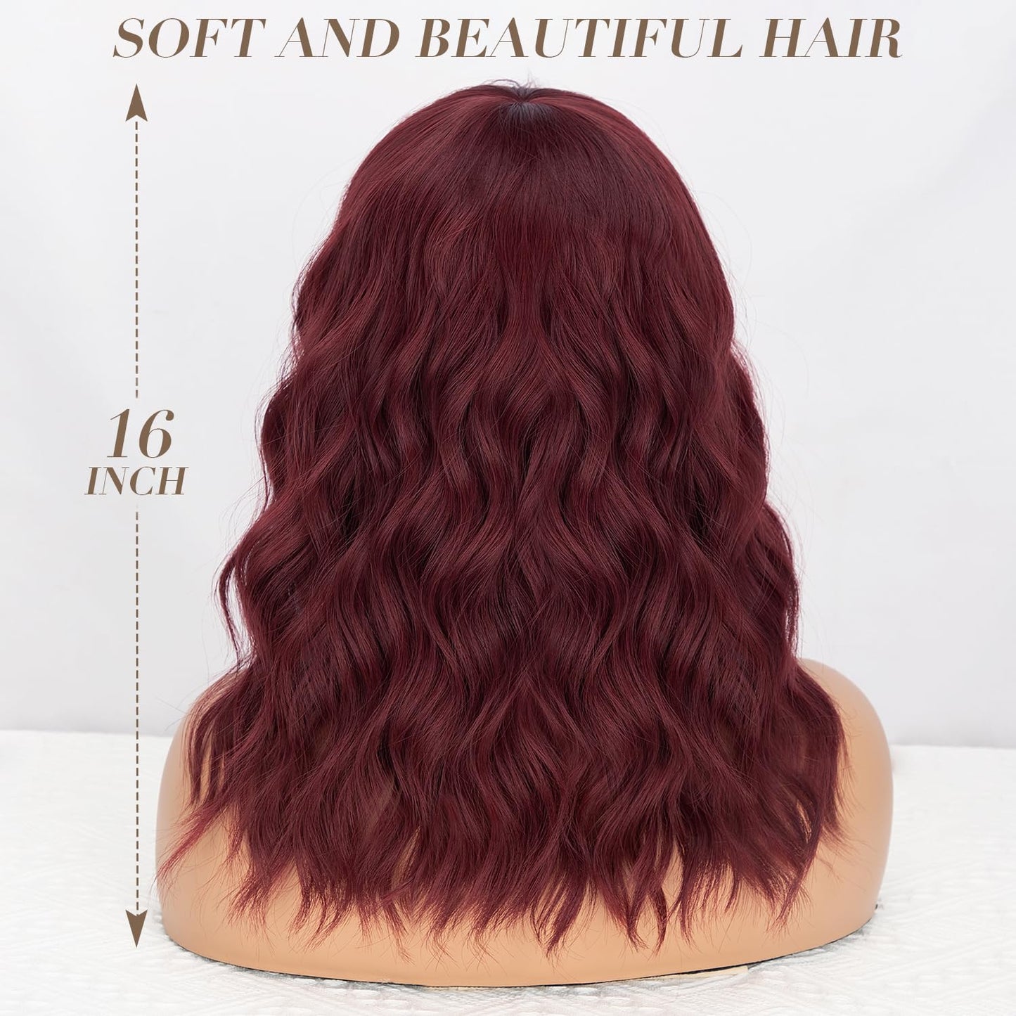 Short Wavy Wig with Bangs for Women Shoulder Length Bob Curly Women's Charming Synthetic Wigs with Natural Wavy Black To Brown Heat Resistant Hair for Daily Party Use