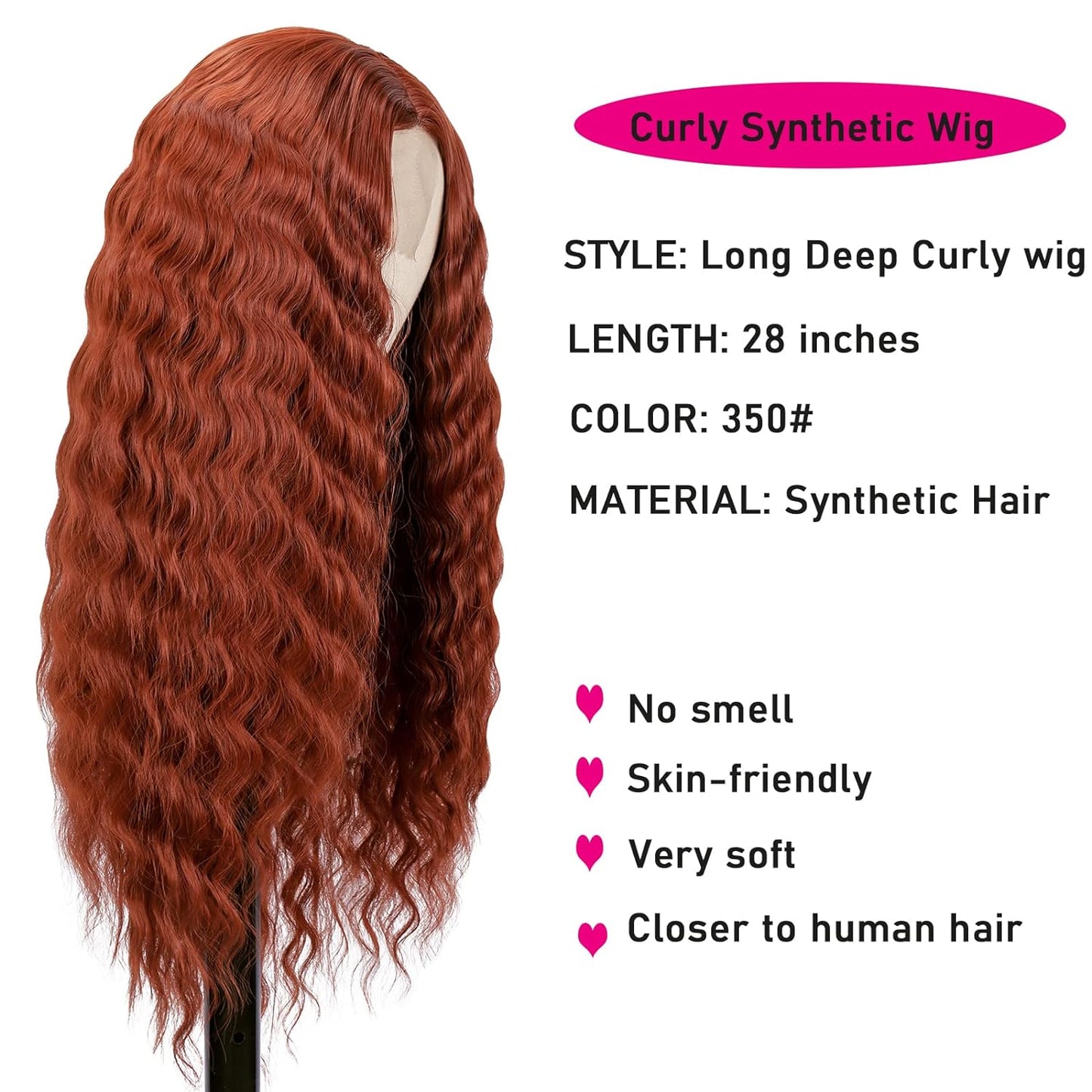 28'' Curly Wig Long Synthetic Wigs for Black Women Loose Deep Wave Lace Front Wig 4'' Simulated Scalp Middle Part Natural Crimps Curls Hair Replacement Wigs
