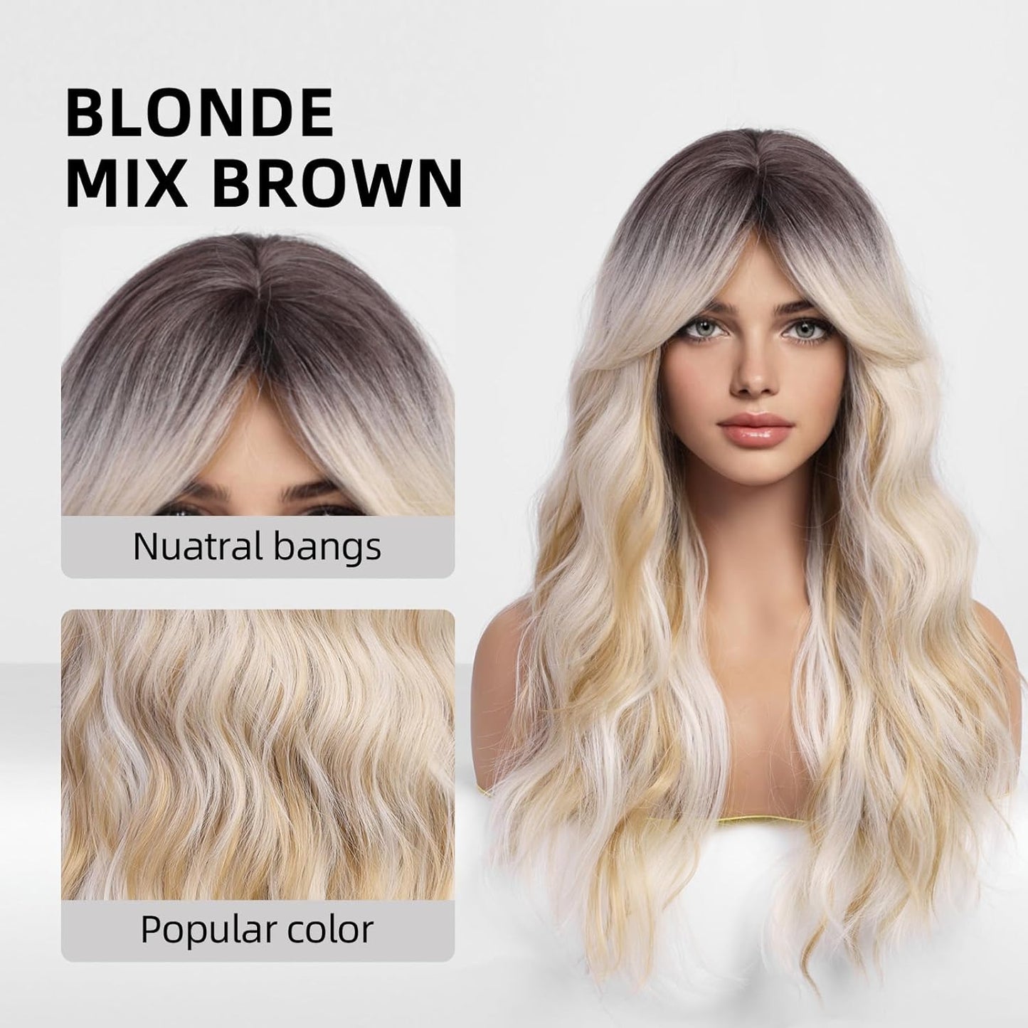 Black Wigs for Women Long Curly Wigs With Bangs Water Wavy Synthetic Wig, Party Cosplay Daily Use