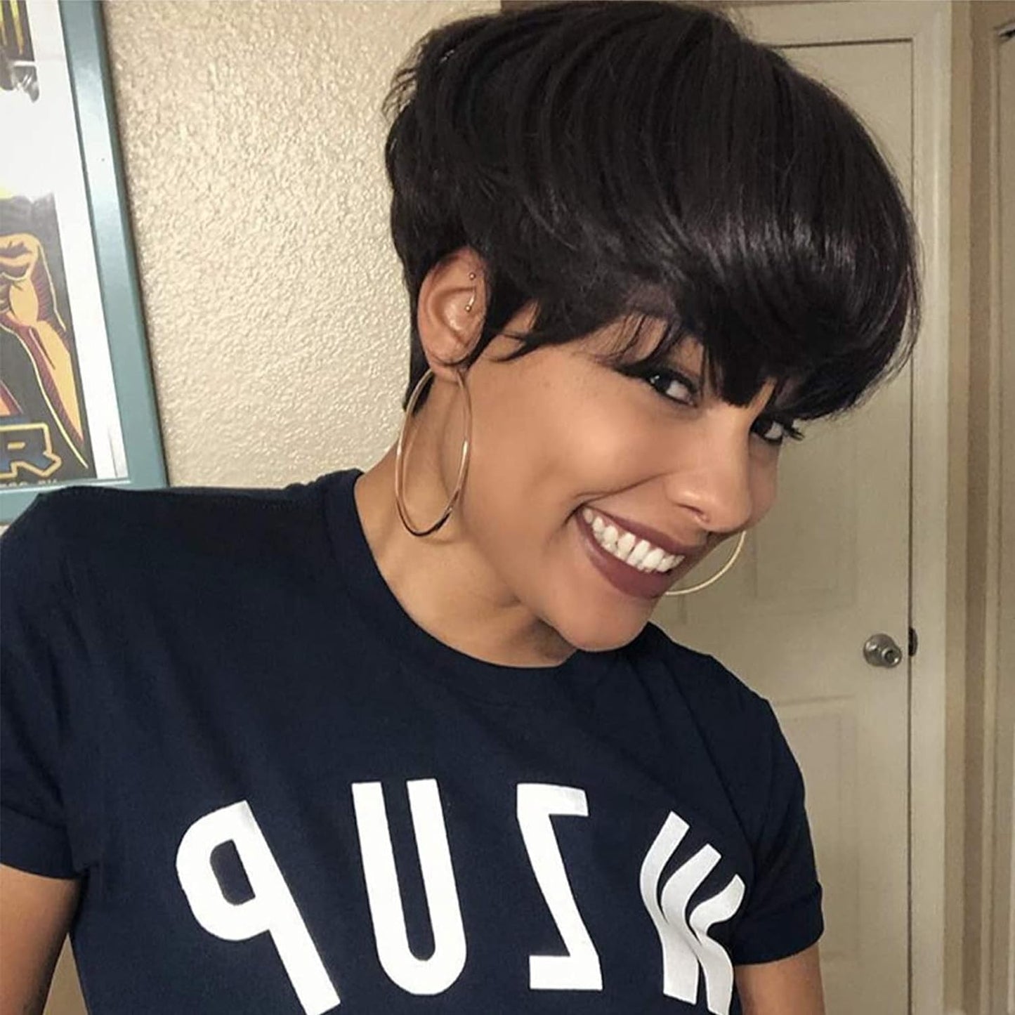 Pixie Cut Wig for Black Women Blonde 613 Short Wig with Bangs Layered Straight Hair Heat Resistant Synthetic Wig for Daily Use(613)
