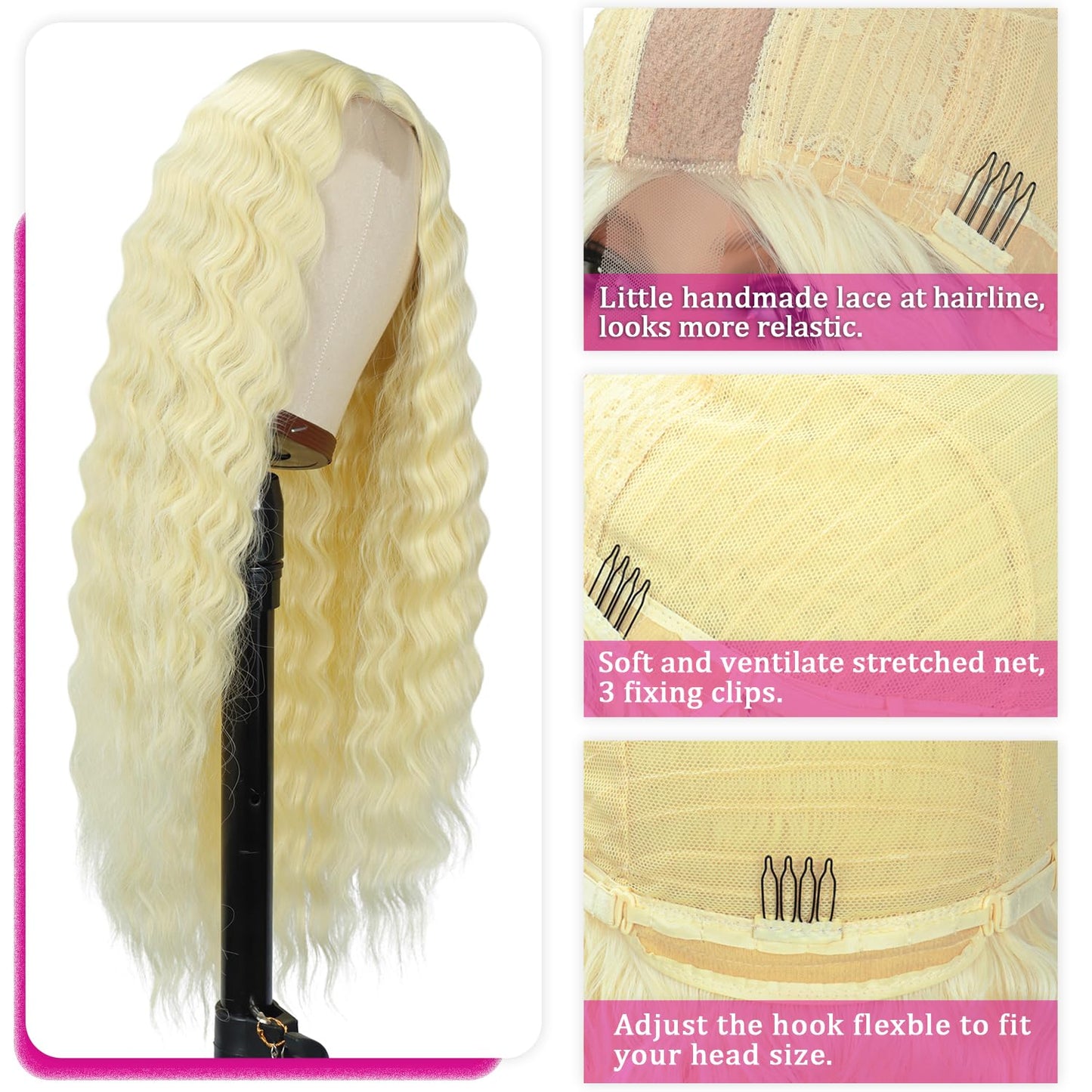 28'' Curly Wig Long Synthetic Wigs for Black Women Loose Deep Wave Lace Front Wig 4'' Simulated Scalp Middle Part Natural Crimps Curls Hair Replacement Wigs