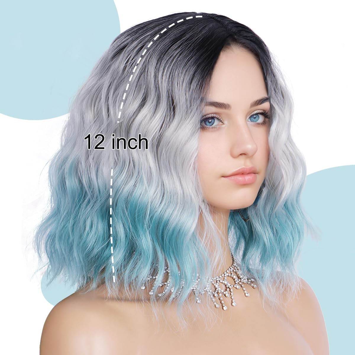 Short Wavy Black Wig with Bangs Bob Short Charming Curly Wavy Wig Women Synthetic Natural Looking Heat Resistant Fiber Hair for Women (14inch)