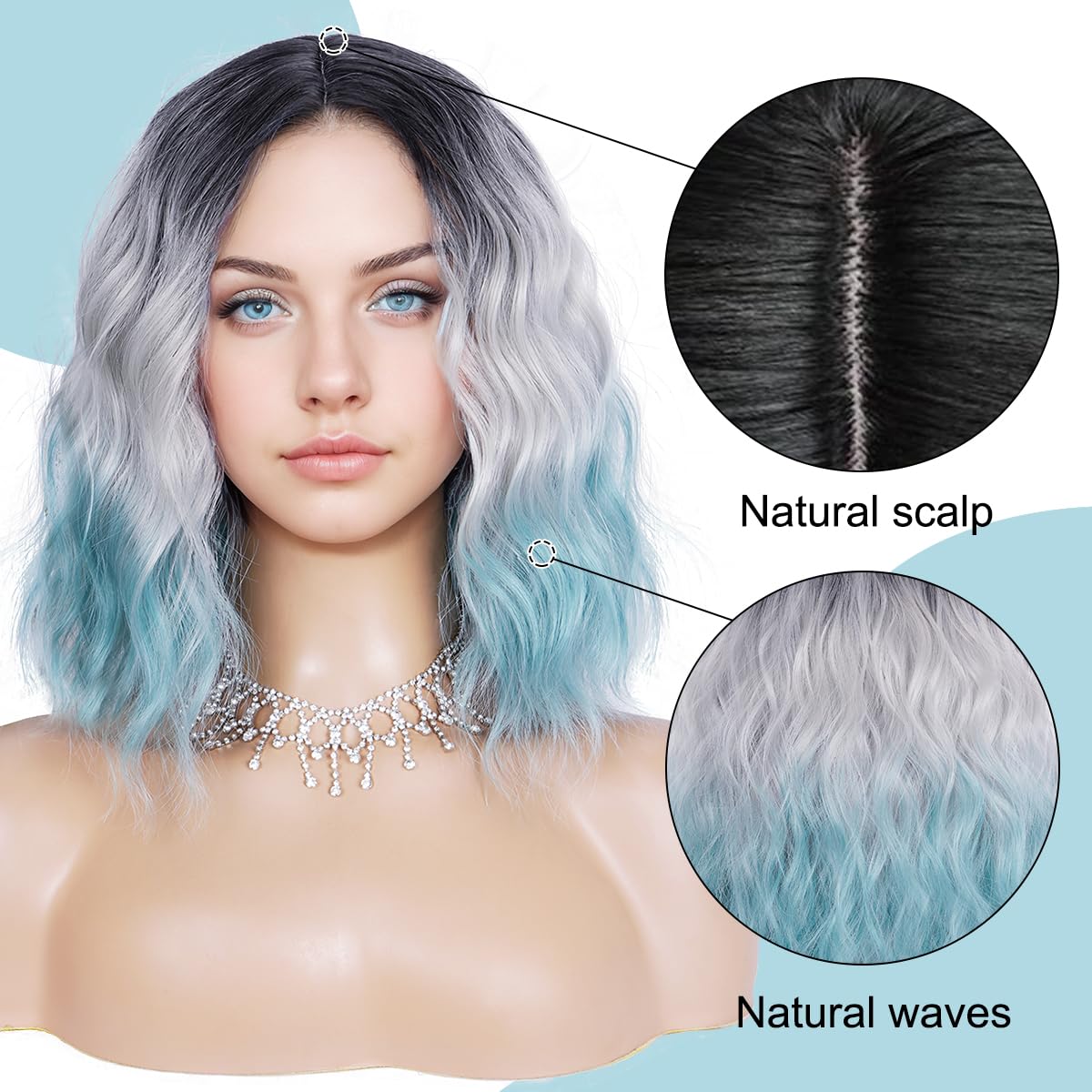 Short Wavy Black Wig with Bangs Bob Short Charming Curly Wavy Wig Women Synthetic Natural Looking Heat Resistant Fiber Hair for Women (14inch)