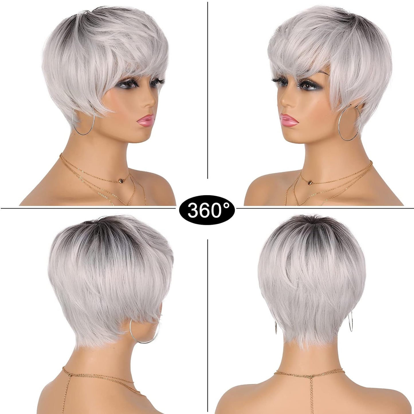 Pixie Cut Wig for Black Women Blonde 613 Short Wig with Bangs Layered Straight Hair Heat Resistant Synthetic Wig for Daily Use(613)