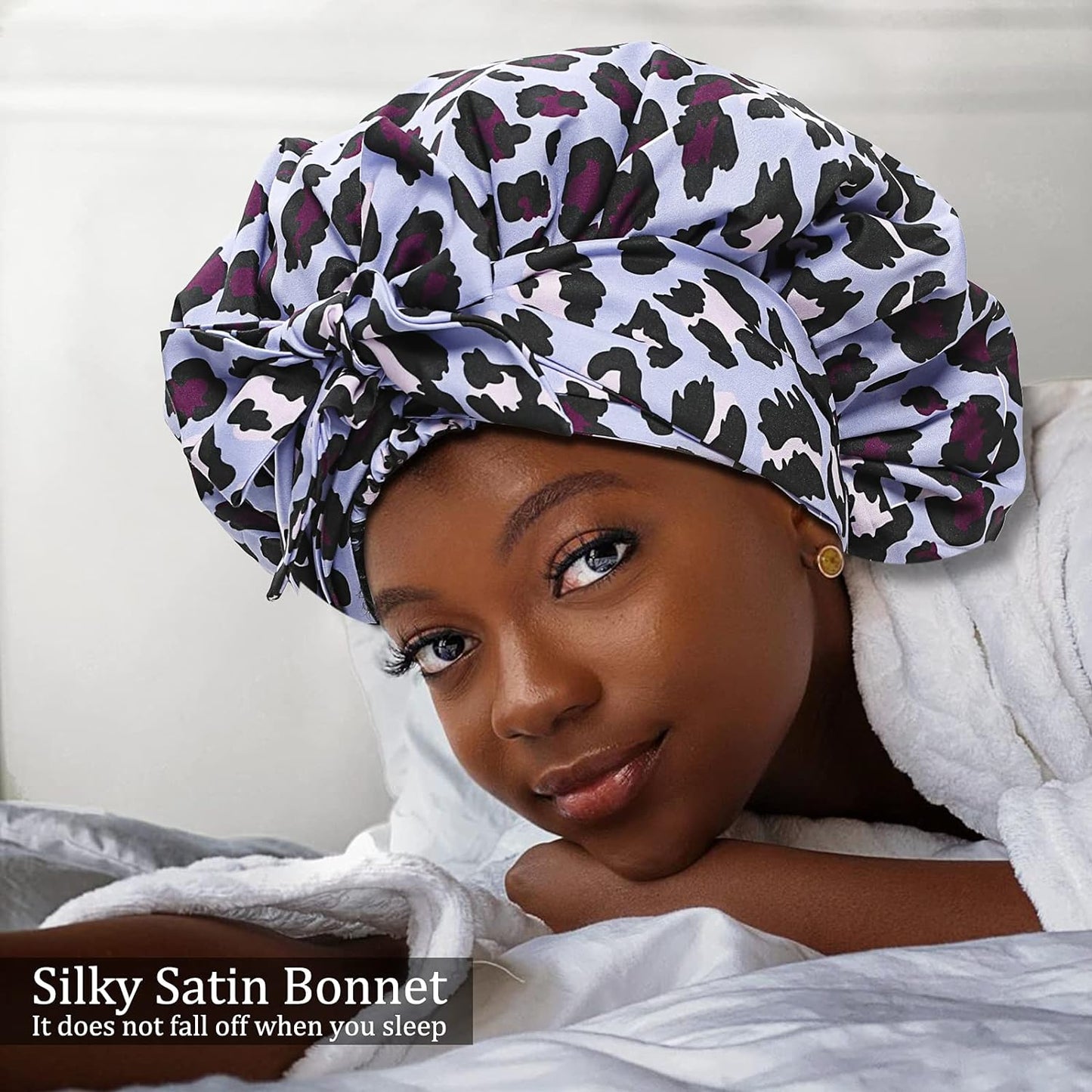 Satin Bonnet for Women, Silk Bonnet for Curly Hair, Silk Hair Bonnet for Sleeping Satin Bonnets for Black Women, Extra Large Bonnet with Tie Band