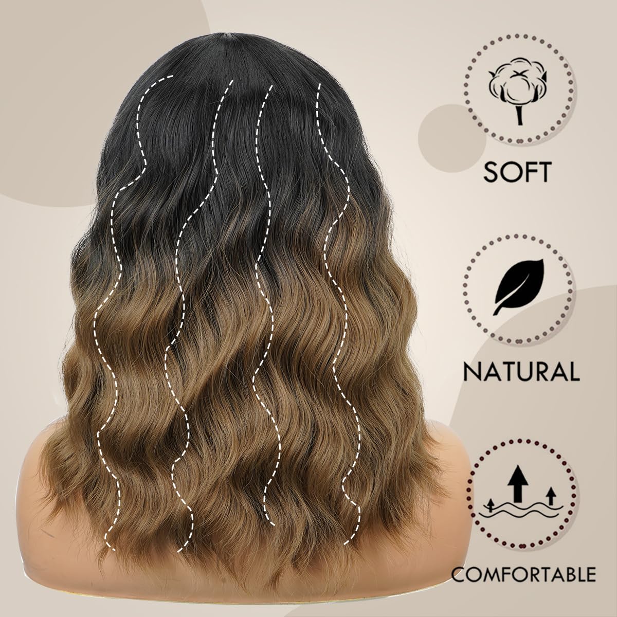Short Wavy Black Wig with Bangs Bob Short Charming Curly Wavy Wig Women Synthetic Natural Looking Heat Resistant Fiber Hair for Women (14inch)
