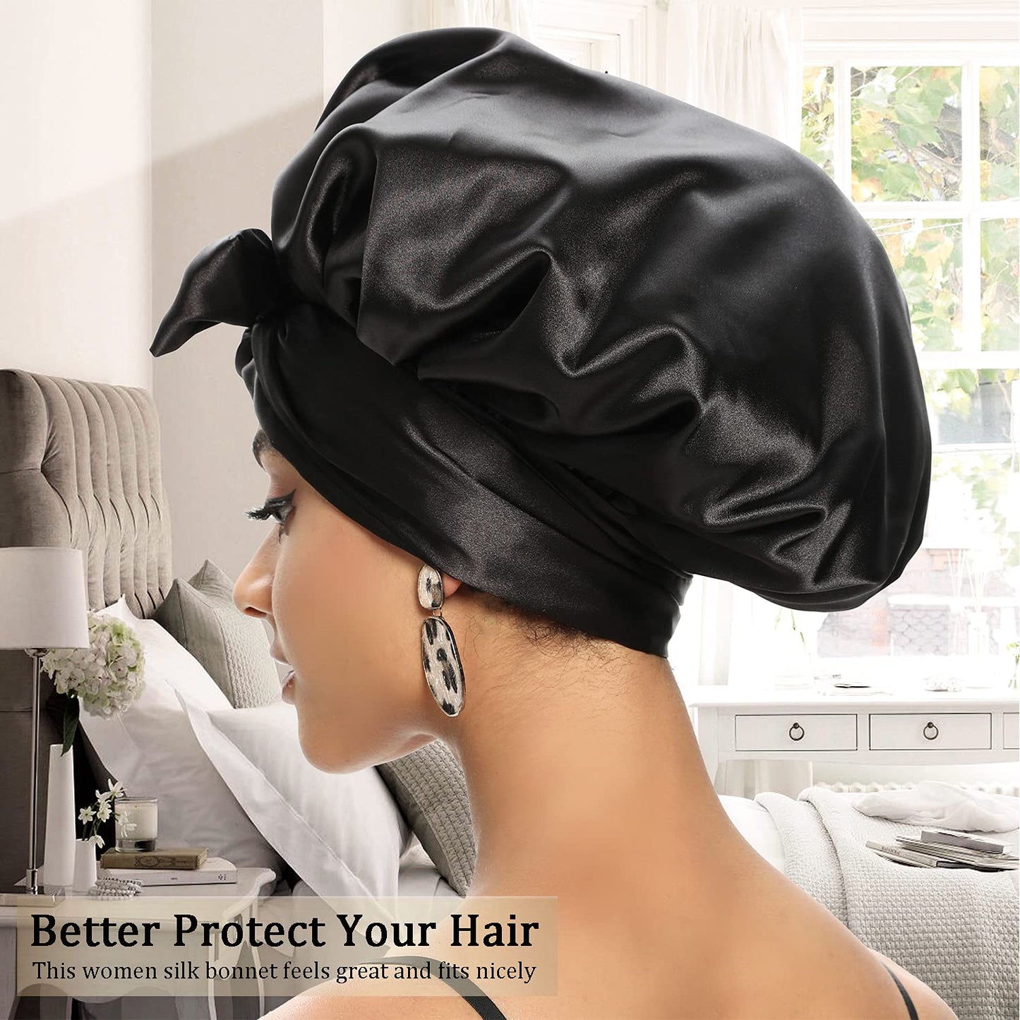 Satin Bonnet for Women, Silk Bonnet for Curly Hair, Silk Hair Bonnet for Sleeping Satin Bonnets for Black Women, Extra Large Bonnet with Tie Band
