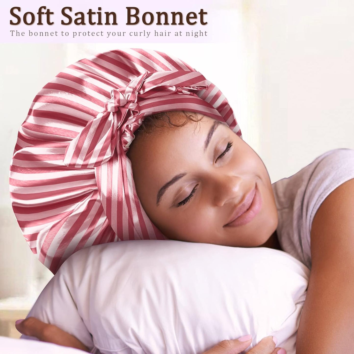 Satin Bonnet for Women, Silk Bonnet for Curly Hair, Silk Hair Bonnet for Sleeping Satin Bonnets for Black Women, Extra Large Bonnet with Tie Band