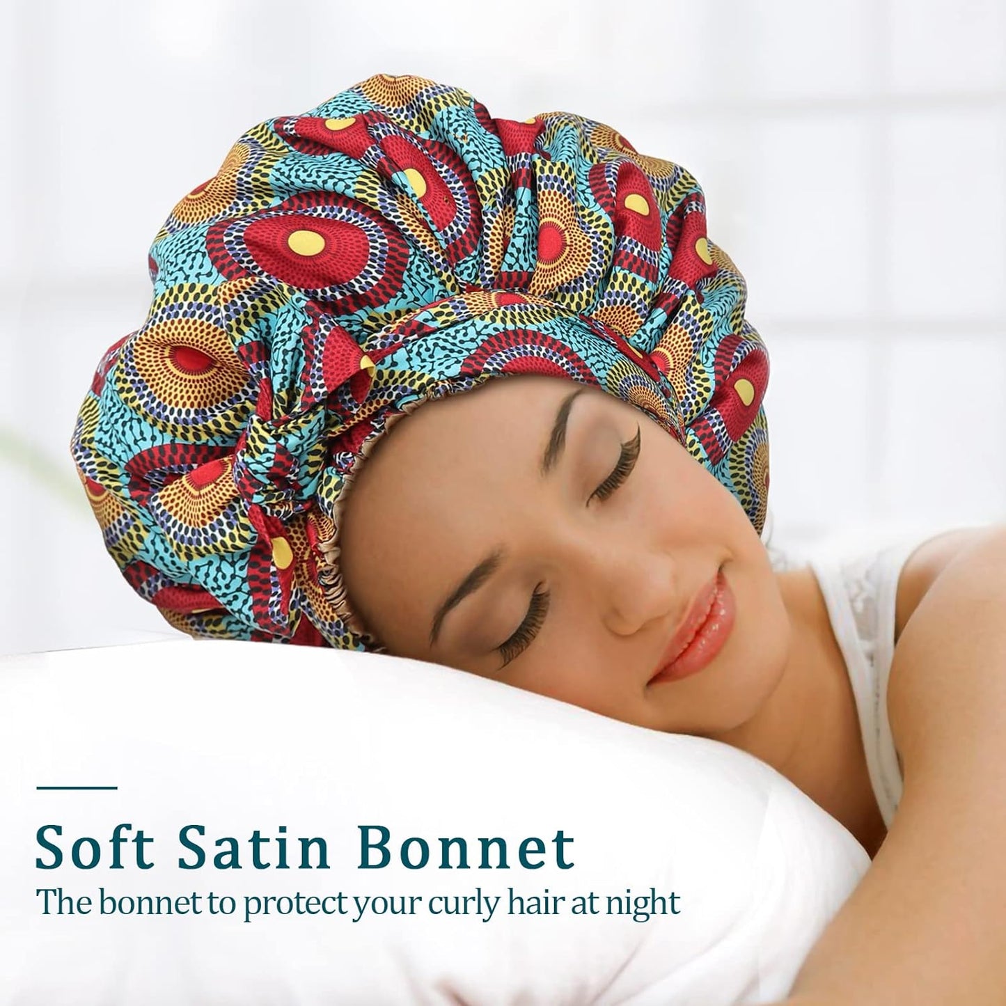 Satin Bonnet for Women, Silk Bonnet for Curly Hair, Silk Hair Bonnet for Sleeping Satin Bonnets for Black Women, Extra Large Bonnet with Tie Band