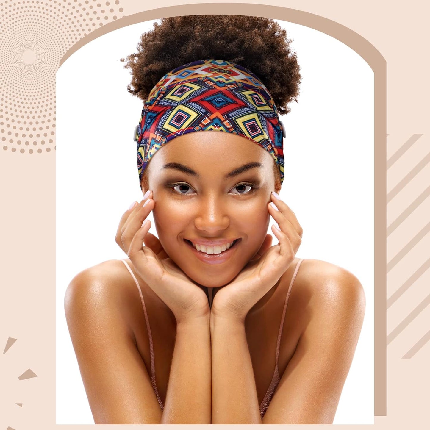6 Pieces Headband with Buttons for Mask African Boho Knot Turban Headbands Nurse Elastic Headbands Sport Beach Hair Accessories for Women Girls (Bohemian Patterns)