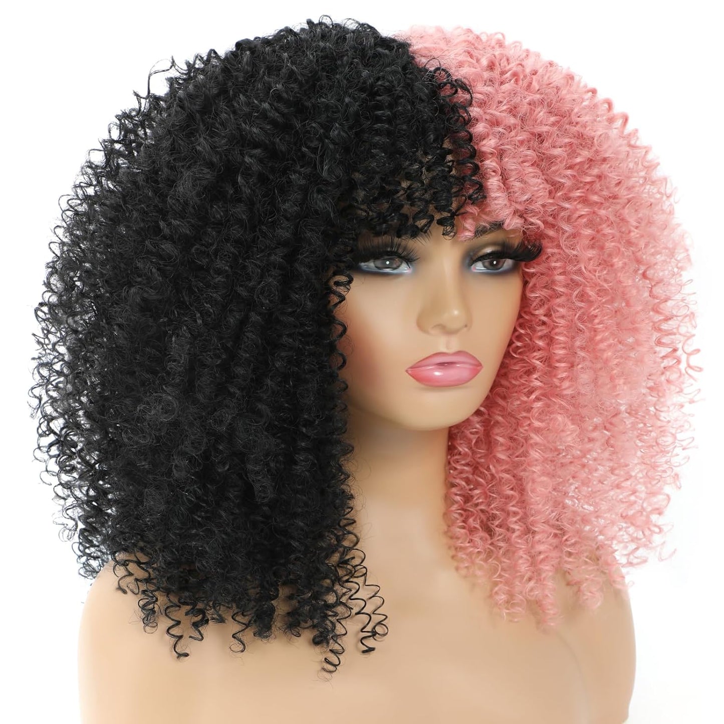 16 Inch Curly. Afro Kinky Wig Synthetic Fiber Glueless Full and Fluffy Long Curly Wig for Fashion Women (16 Inch, Black)