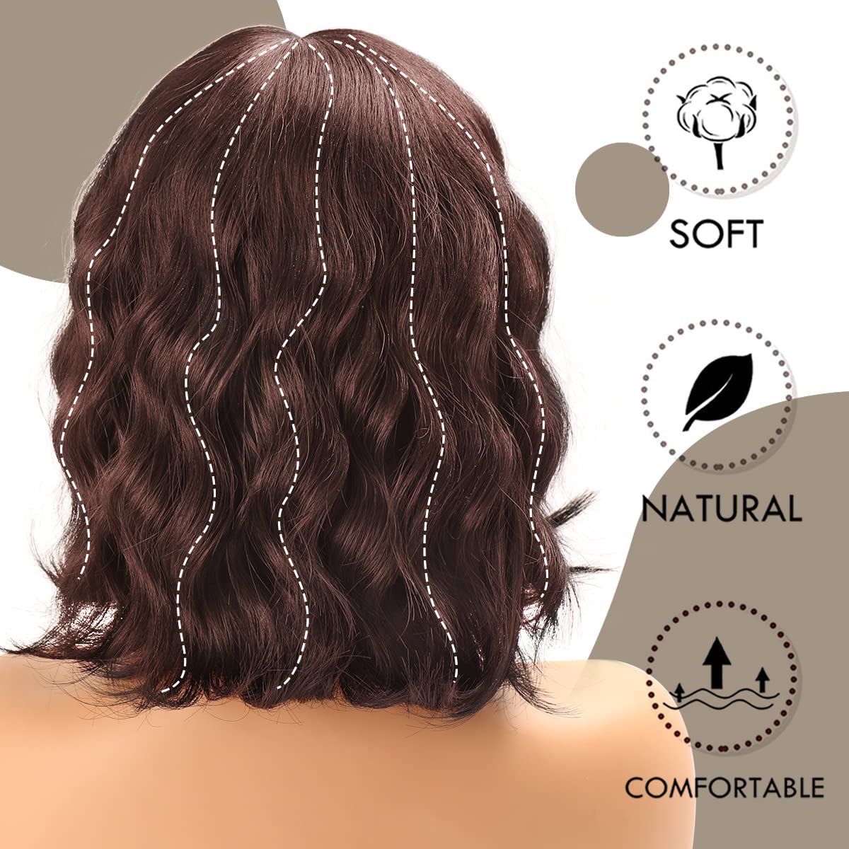 Short Wavy Black Wig with Bangs Bob Short Charming Curly Wavy Wig Women Synthetic Natural Looking Heat Resistant Fiber Hair for Women (14inch)