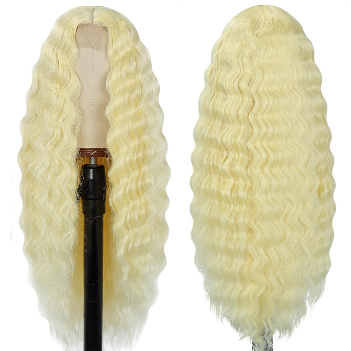 28'' Curly Wig Long Synthetic Wigs for Black Women Loose Deep Wave Lace Front Wig 4'' Simulated Scalp Middle Part Natural Crimps Curls Hair Replacement Wigs