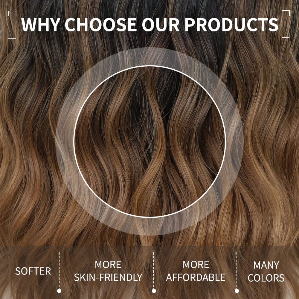 Short Wavy Wig with Bangs for Women Shoulder Length Bob Curly Women's Charming Synthetic Wigs with Natural Wavy Black To Brown Heat Resistant Hair for Daily Party Use