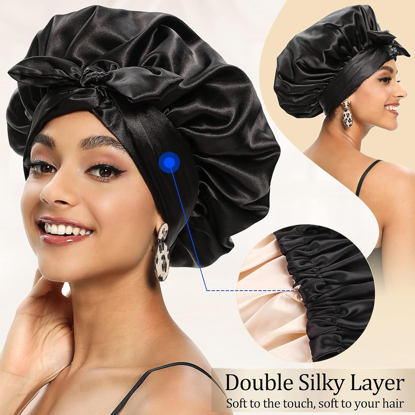 Satin Bonnet for Women, Silk Bonnet for Curly Hair, Silk Hair Bonnet for Sleeping Satin Bonnets for Black Women, Extra Large Bonnet with Tie Band