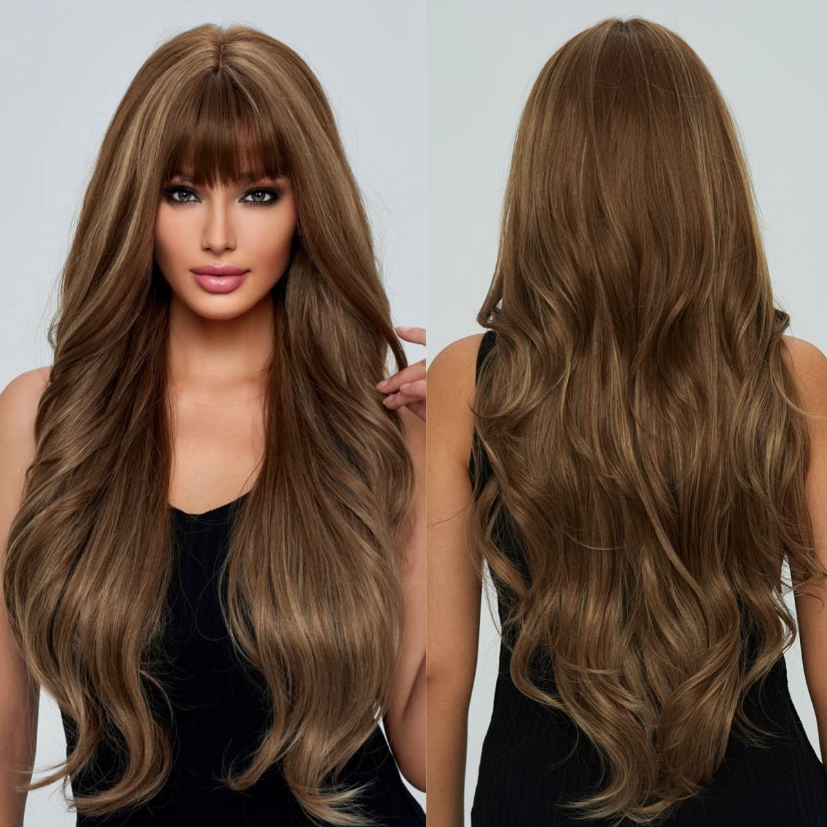 Black Wigs for Women Long Curly Wigs With Bangs Water Wavy Synthetic Wig, Party Cosplay Daily Use