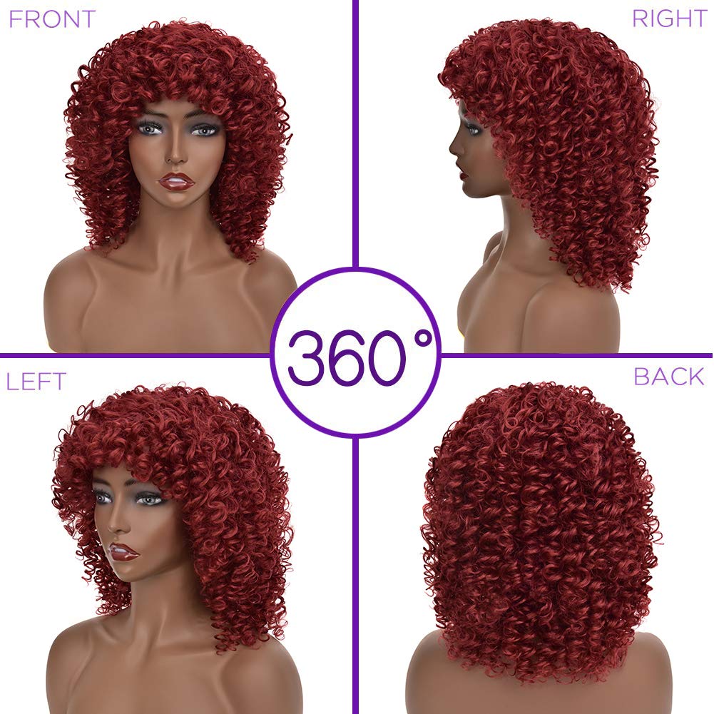 Kinky Curly Afro Wig with Bangs Ombre Gray Color Synthetic Mixed Wigs with 1 Wig Comb and 4pcs Wig Caps