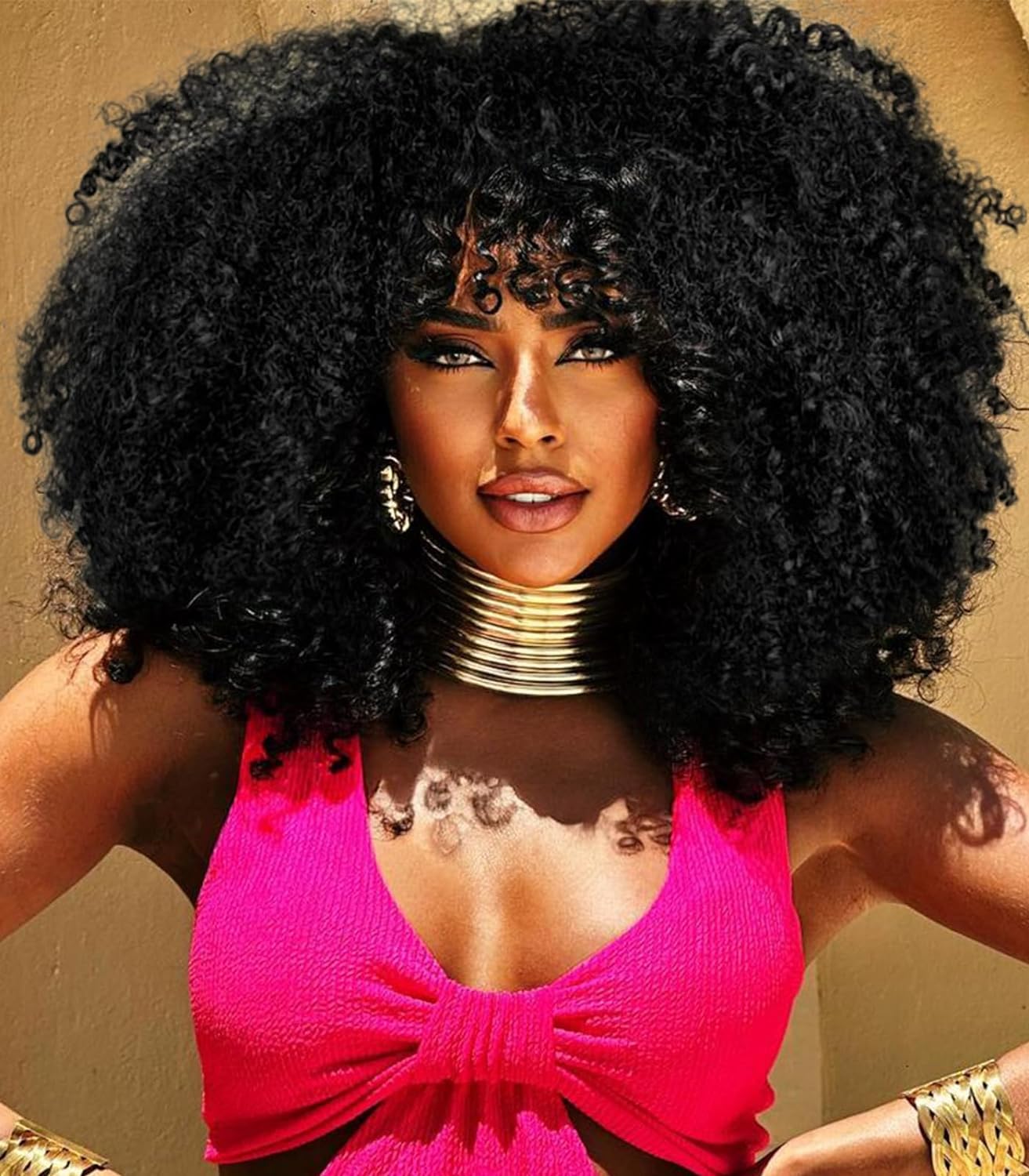 16 Inch Curly. Afro Kinky Wig Synthetic Fiber Glueless Full and Fluffy Long Curly Wig for Fashion Women (16 Inch, Black)