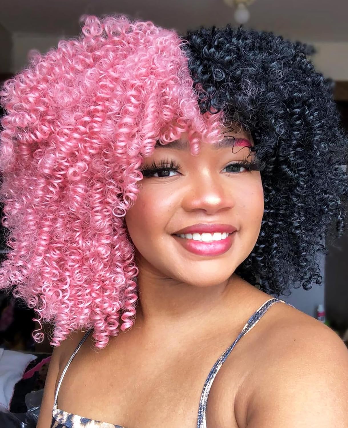 16 Inch Curly. Afro Kinky Wig Synthetic Fiber Glueless Full and Fluffy Long Curly Wig for Fashion Women (16 Inch, Black)